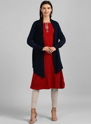 W for Woman Navy Woollen Cardigan