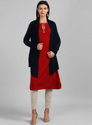 W for Woman Navy Woollen Cardigan