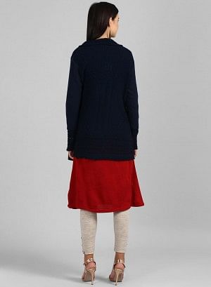 W for Woman Navy Woollen Cardigan