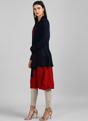 W for Woman Navy Woollen Cardigan