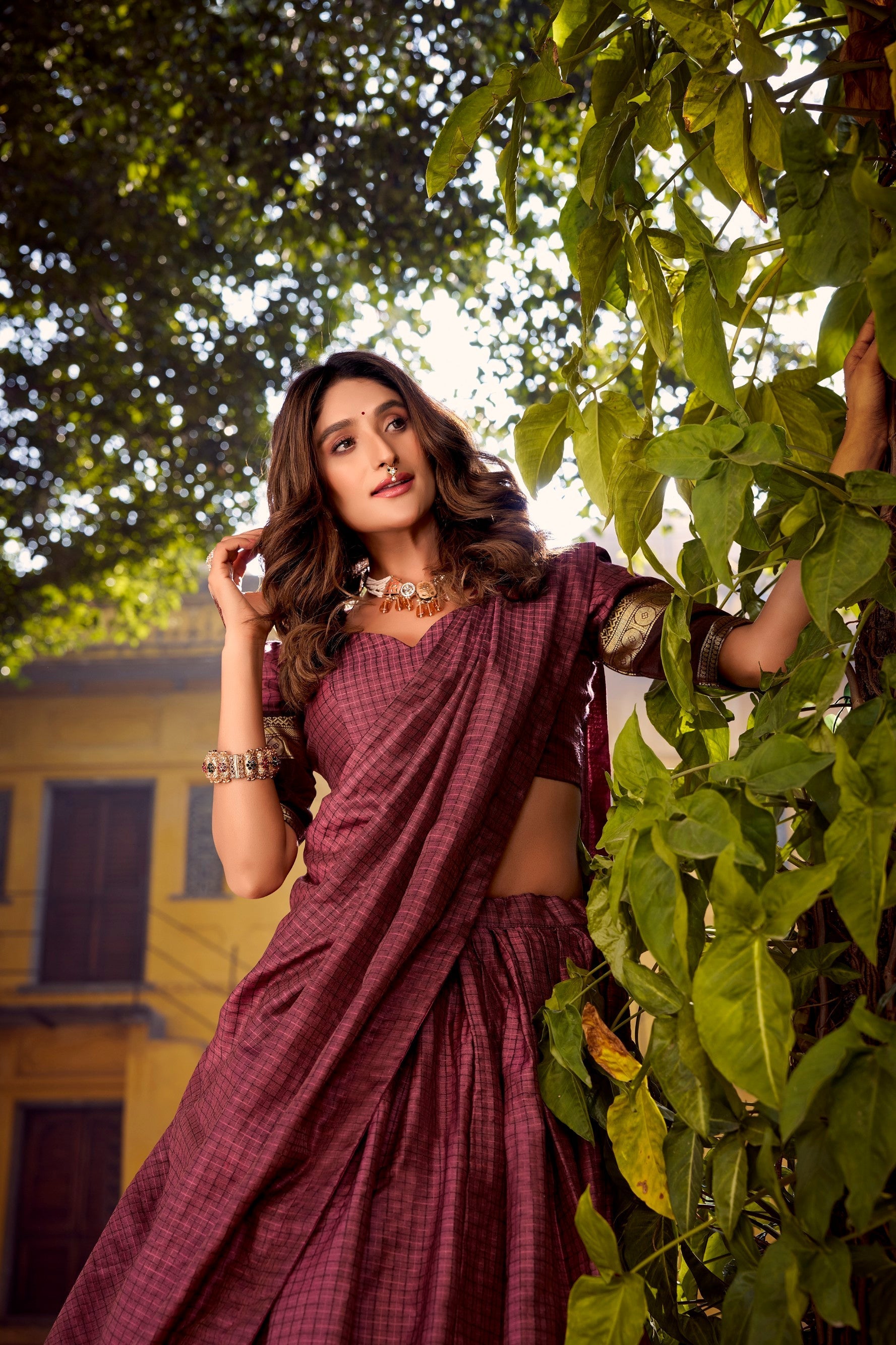 Lorenvalley Fashion Rust Chettinad Cotton Chex with Zari Weaving Work Lehenga Choli with Dupatta 