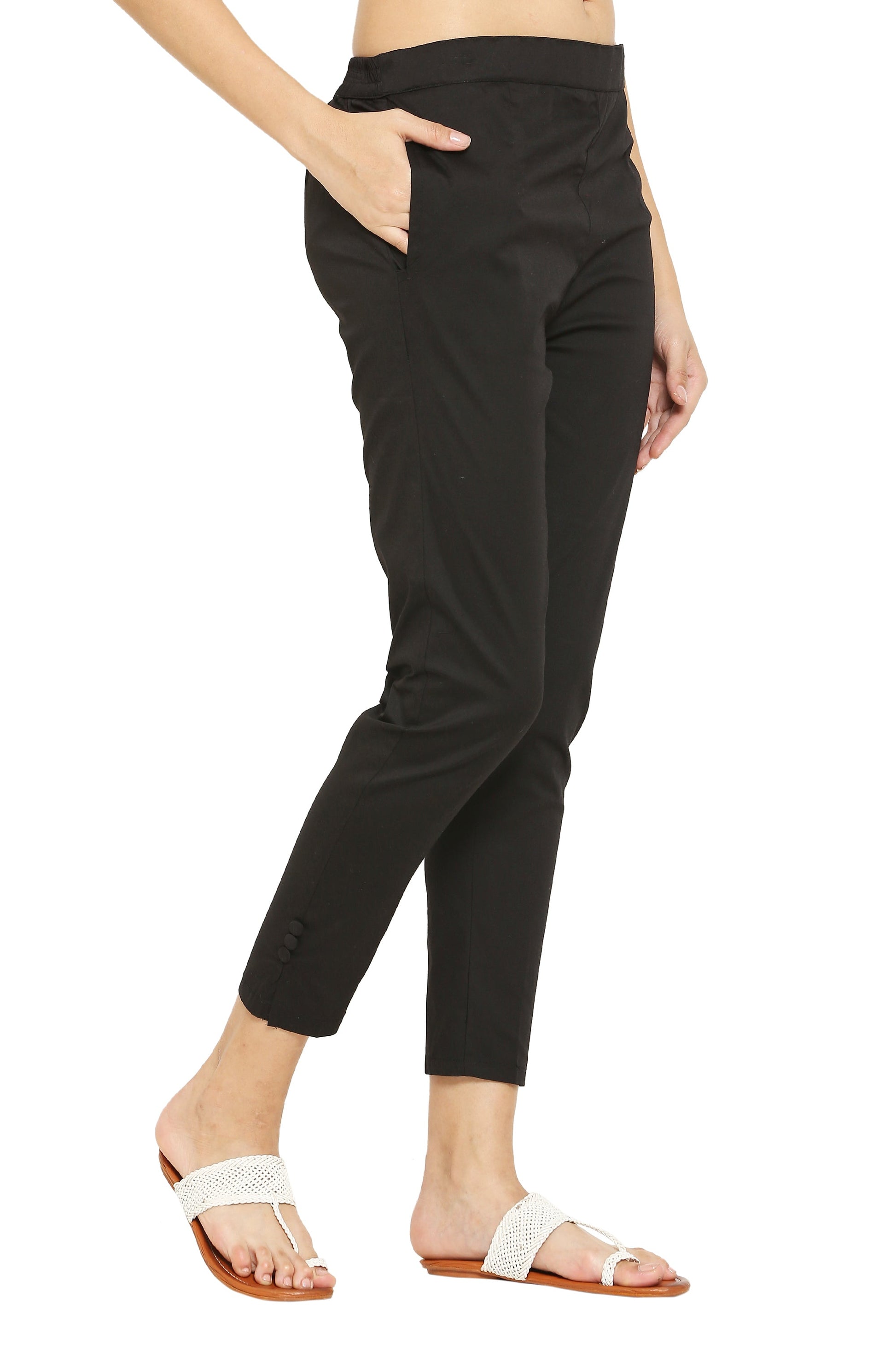 PAVONINE Black Color Stretchable Cotton Lycra Fabric Pencil Pant For Women