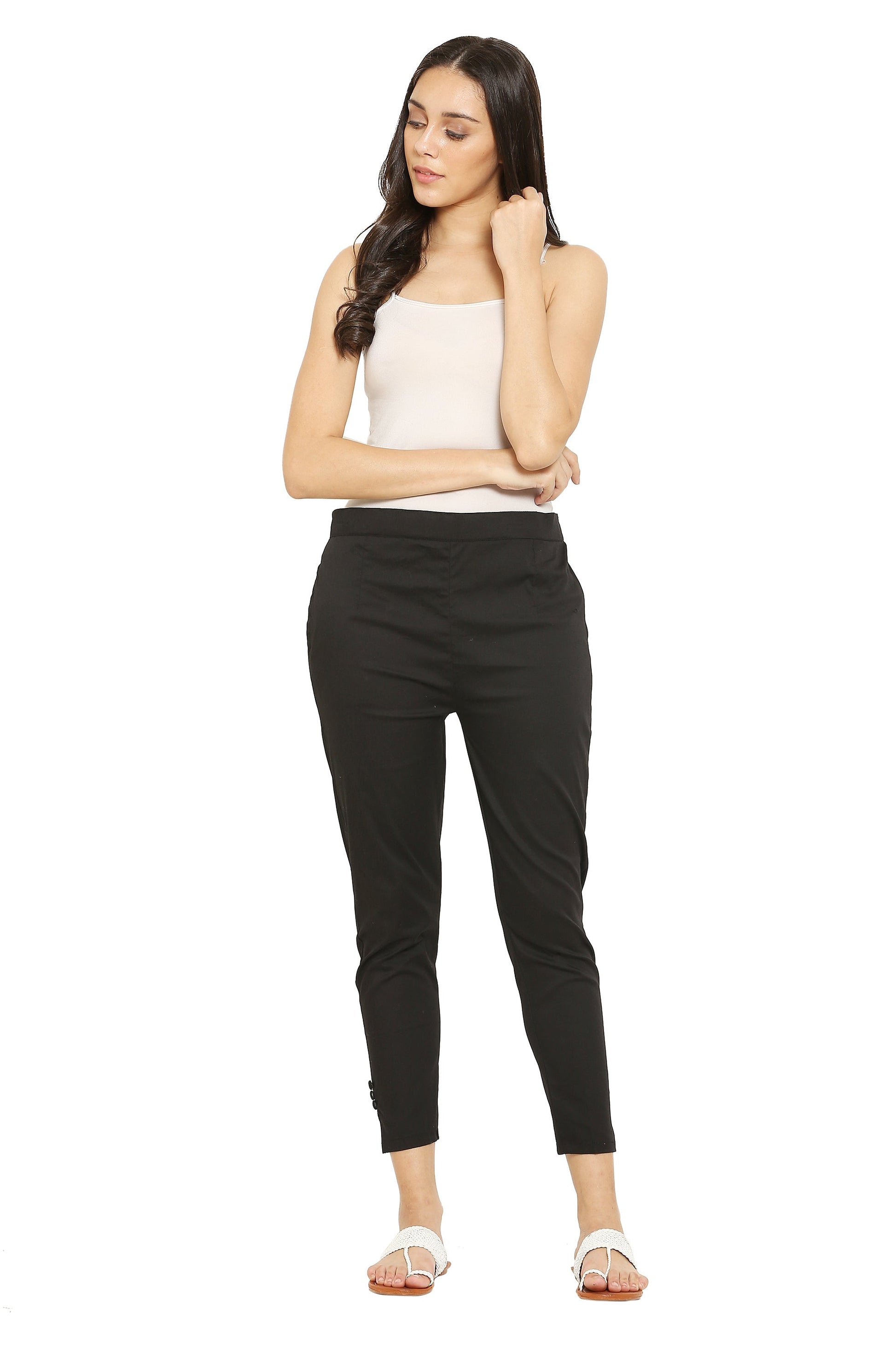 PAVONINE Black Color Stretchable Cotton Lycra Fabric Pencil Pant For Women