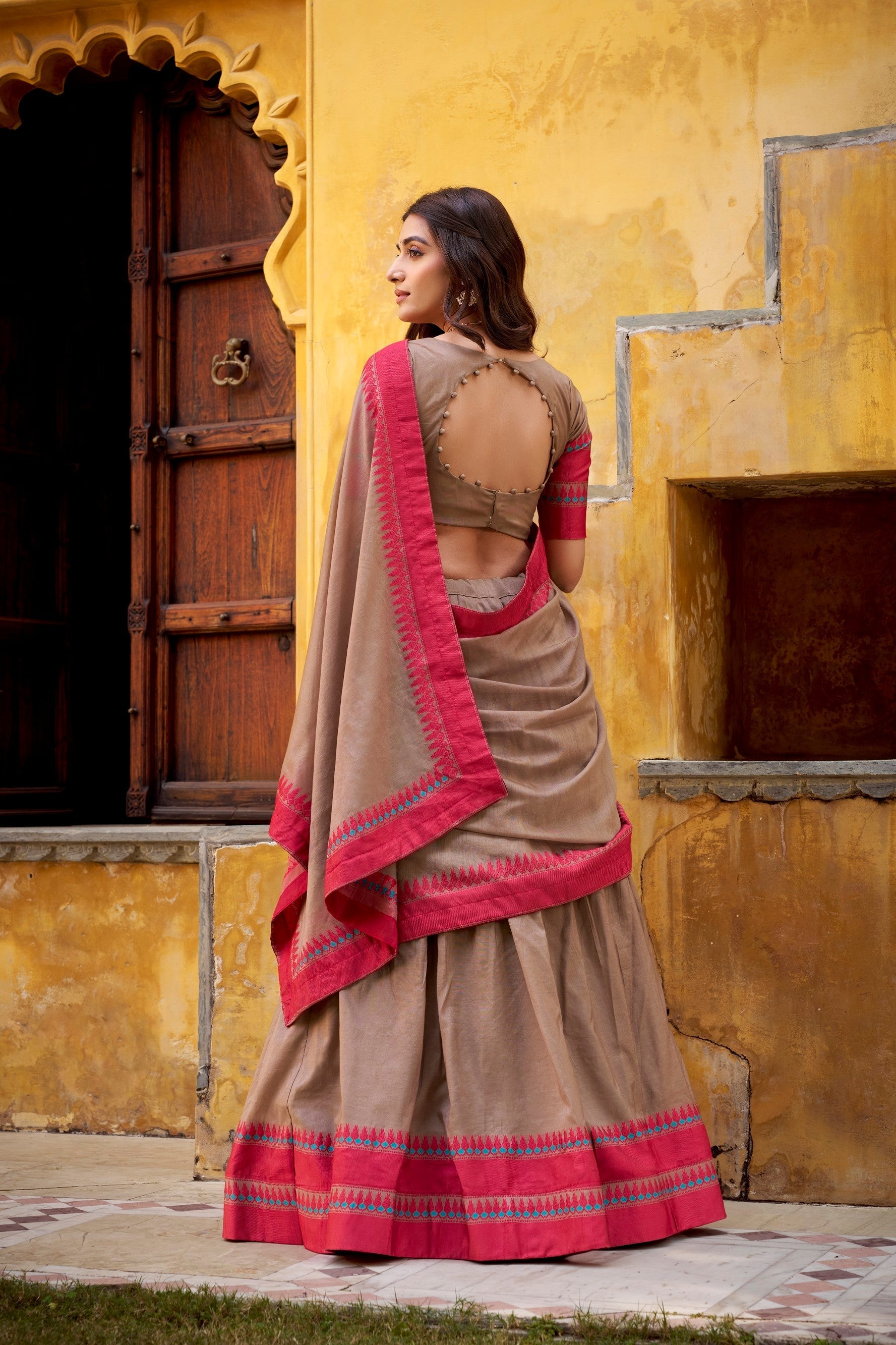 Lorenvalley Fashion Chiku Pure Chanderi Thread Work Lehenga Choli with Dupatta 