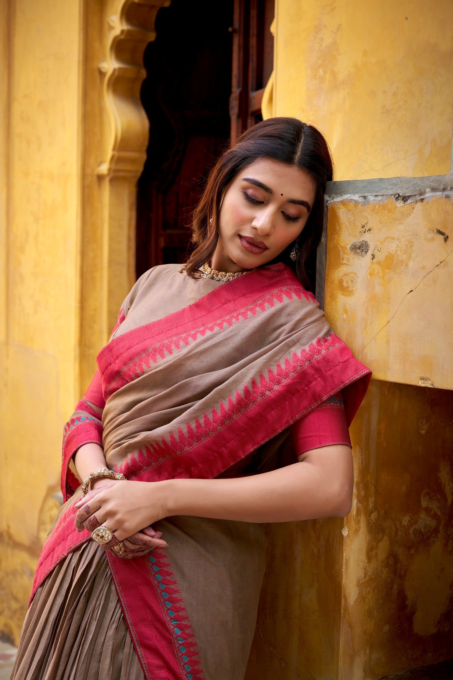 Lorenvalley Fashion Chiku Pure Chanderi Thread Work Lehenga Choli with Dupatta 