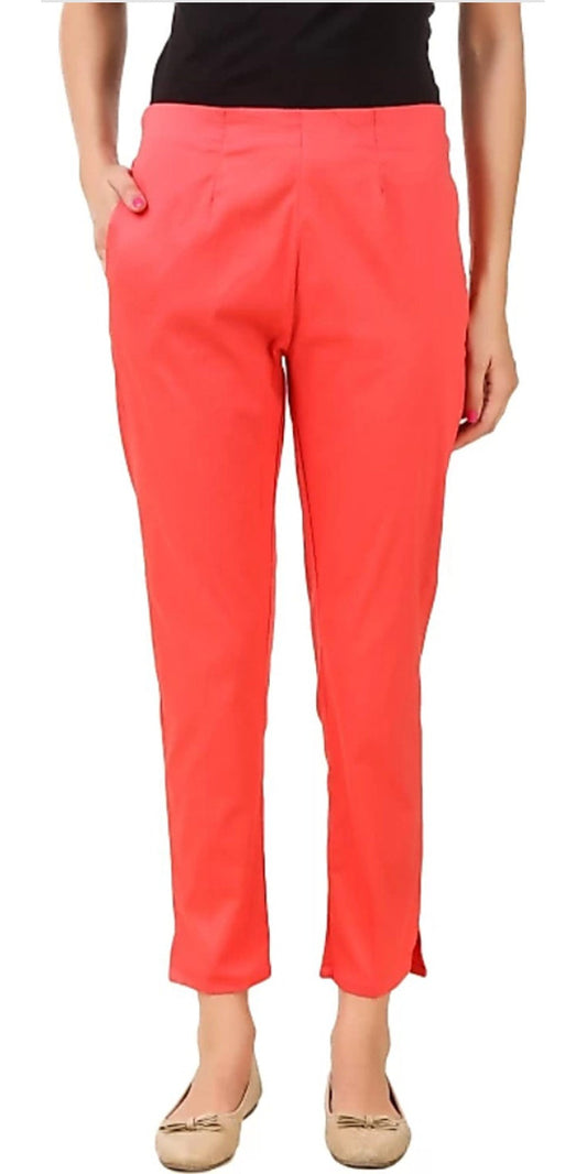 PAVONINE Gajri Color Stretchable Cotton Lycra Fabric Pencil Pant For Women