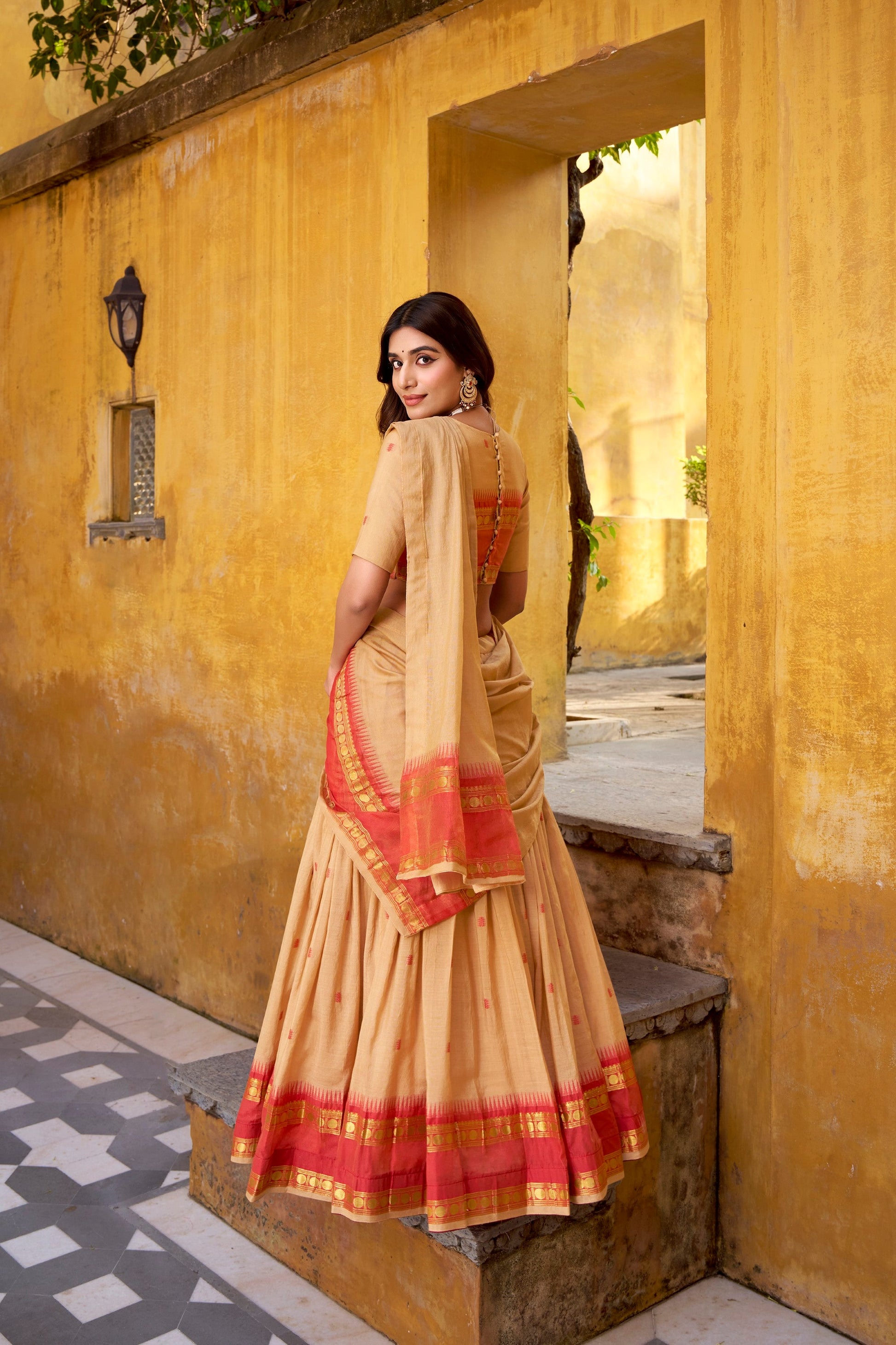 Lorenvalley Fashion Cream Pure Chanderi Zari Weaving Work Lehenga Choli with Dupatta