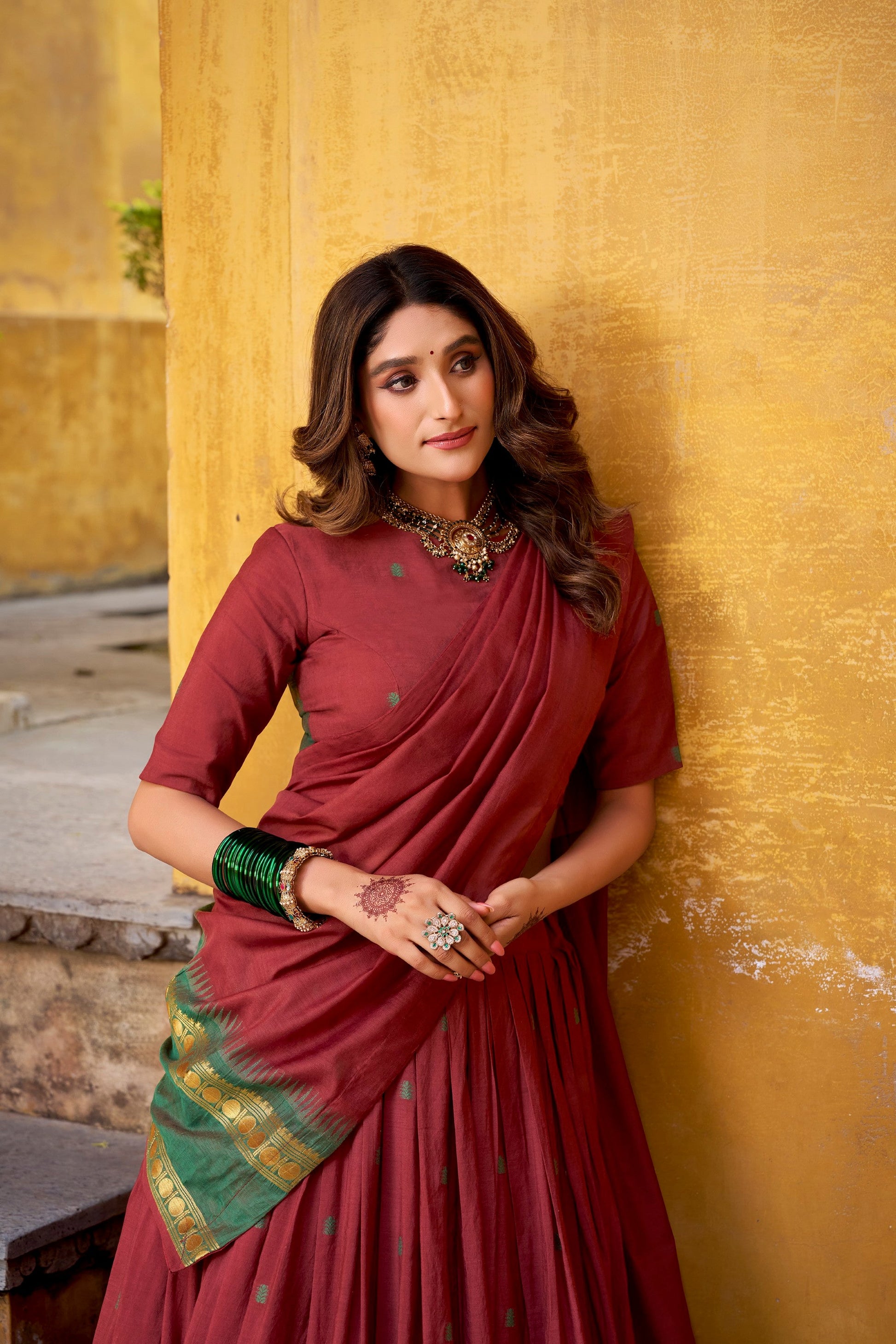 Lorenvalley Fashion Maroon Pure Chanderi Zari Weaving Work Lehenga Choli with Dupatta