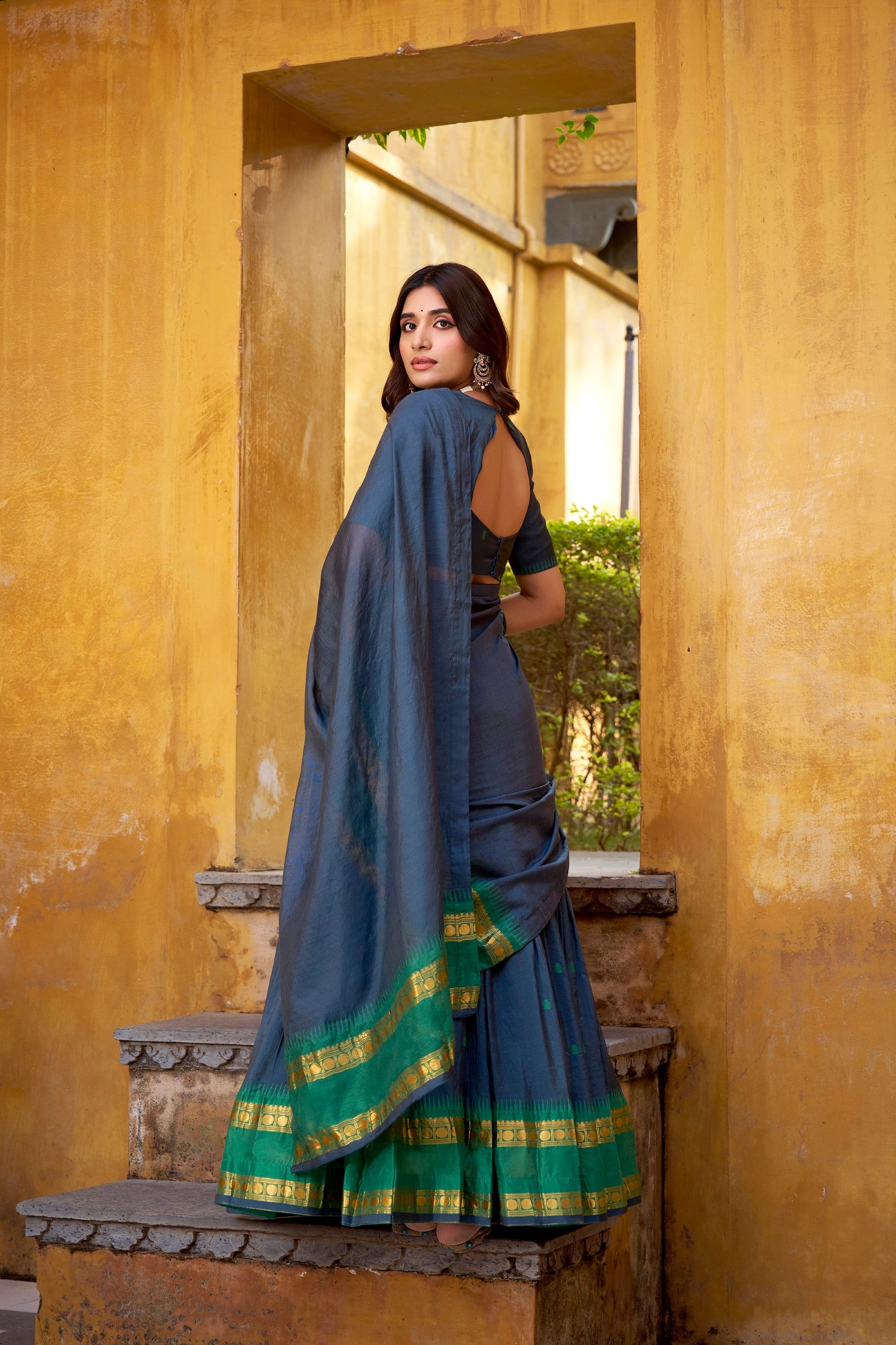 Lorenvalley Fashion Navy Blue Pure Chanderi Zari Weaving Work Lehenga Choli with Dupatta