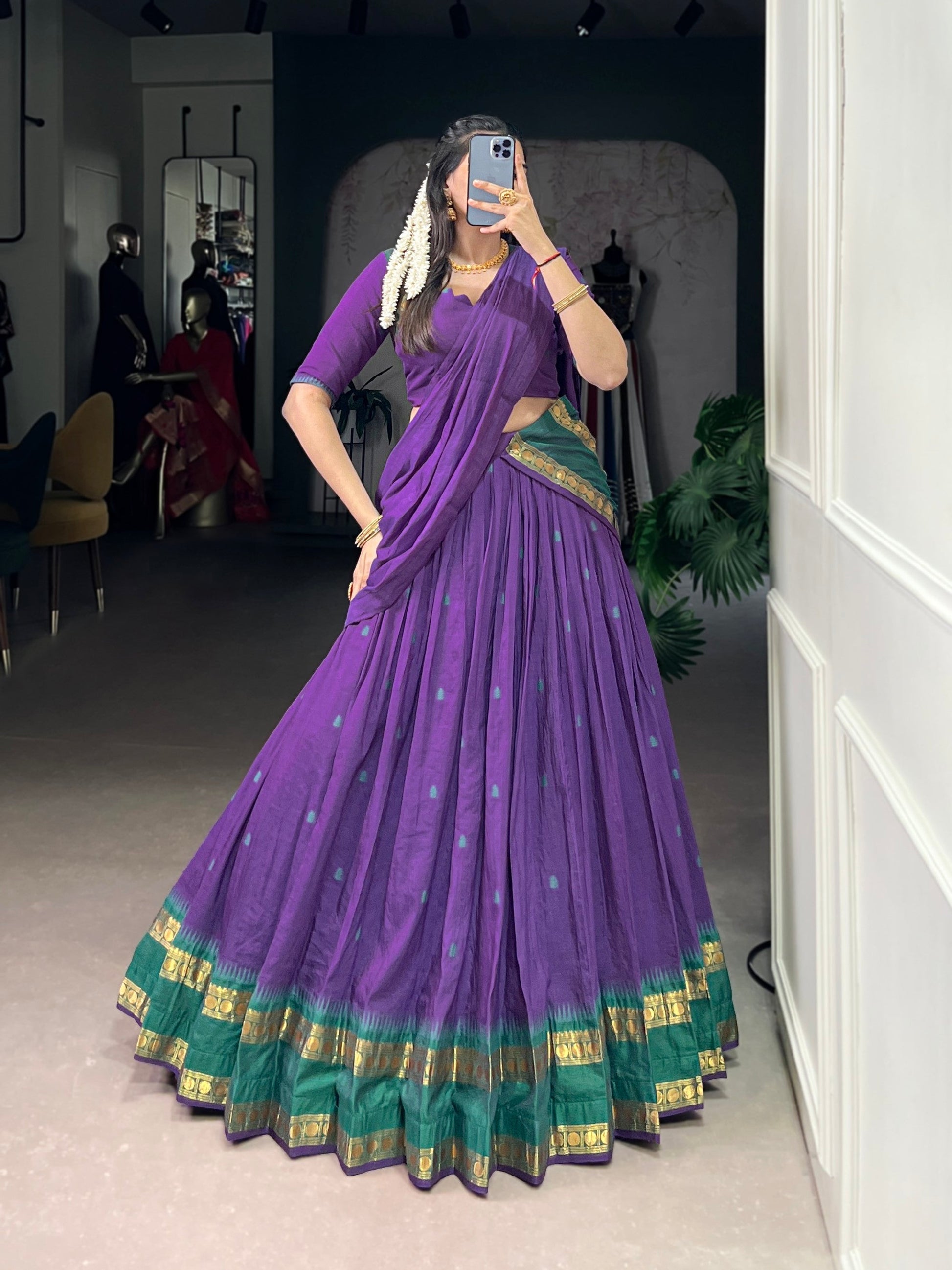 Lorenvalley Fashion Purple Pure Chanderi Zari Weaving Work Lehenga Choli with Dupatta 