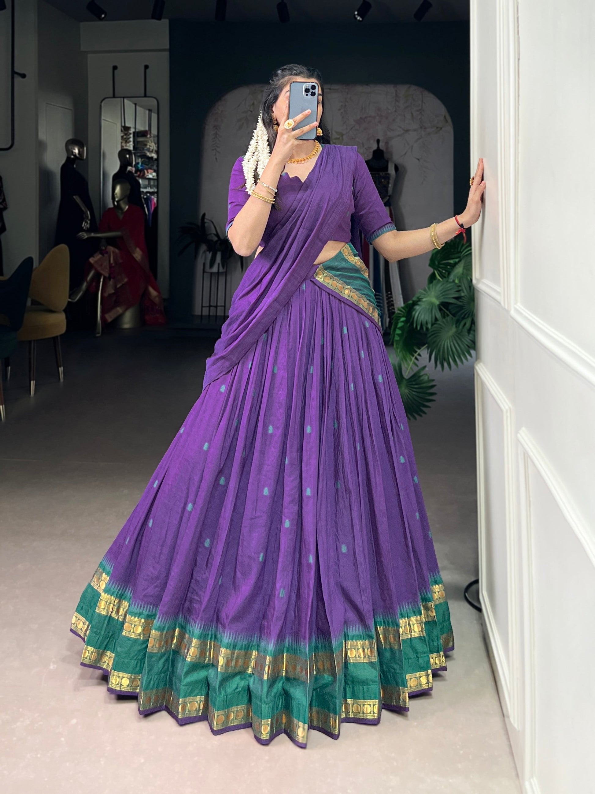 Lorenvalley Fashion Purple Pure Chanderi Zari Weaving Work Lehenga Choli with Dupatta 