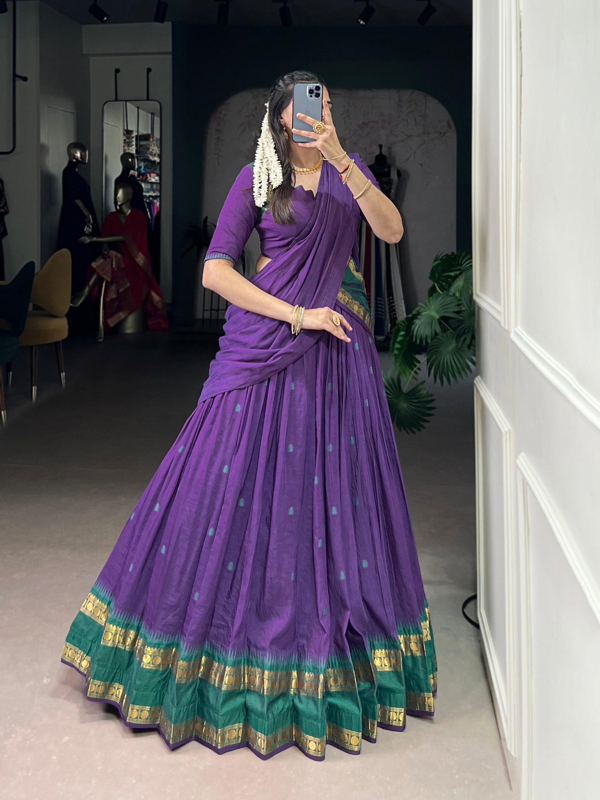 Lorenvalley Fashion Purple Pure Chanderi Zari Weaving Work Lehenga Choli with Dupatta 