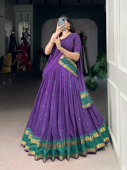 Lorenvalley Fashion Purple Pure Chanderi Zari Weaving Work Lehenga Choli with Dupatta 