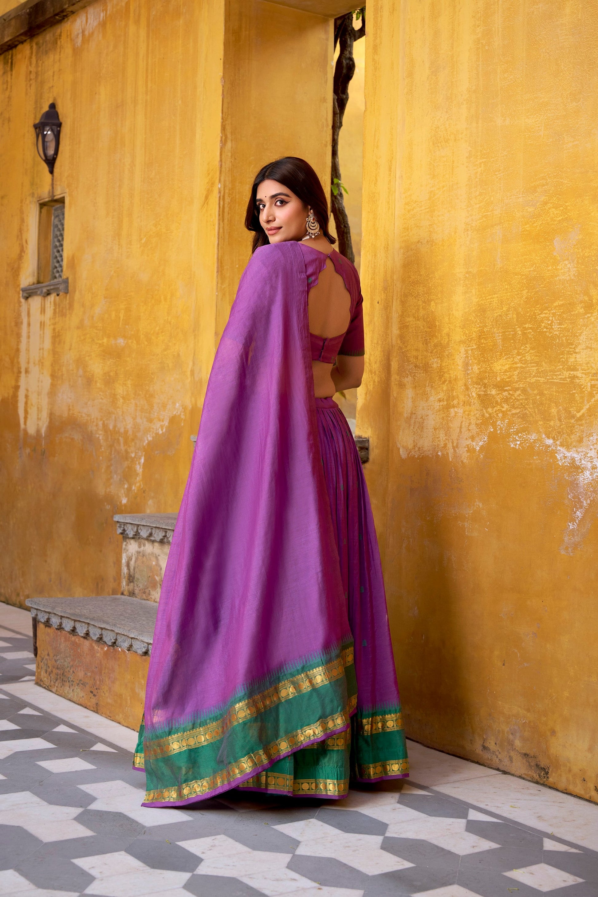 Lorenvalley Fashion Purple Pure Chanderi Zari Weaving Work Lehenga Choli with Dupatta