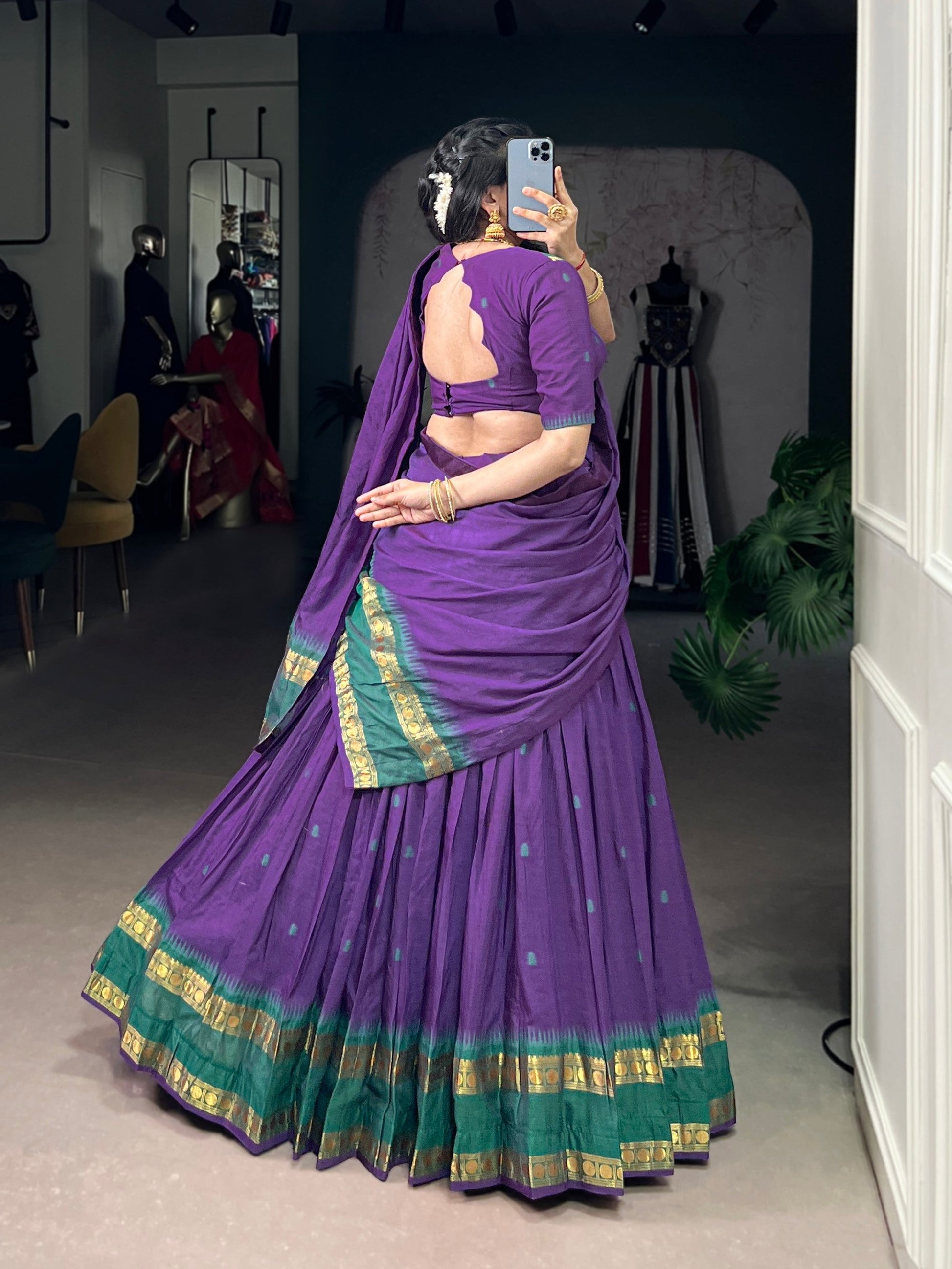 Lorenvalley Fashion Purple Pure Chanderi Zari Weaving Work Lehenga Choli with Dupatta 