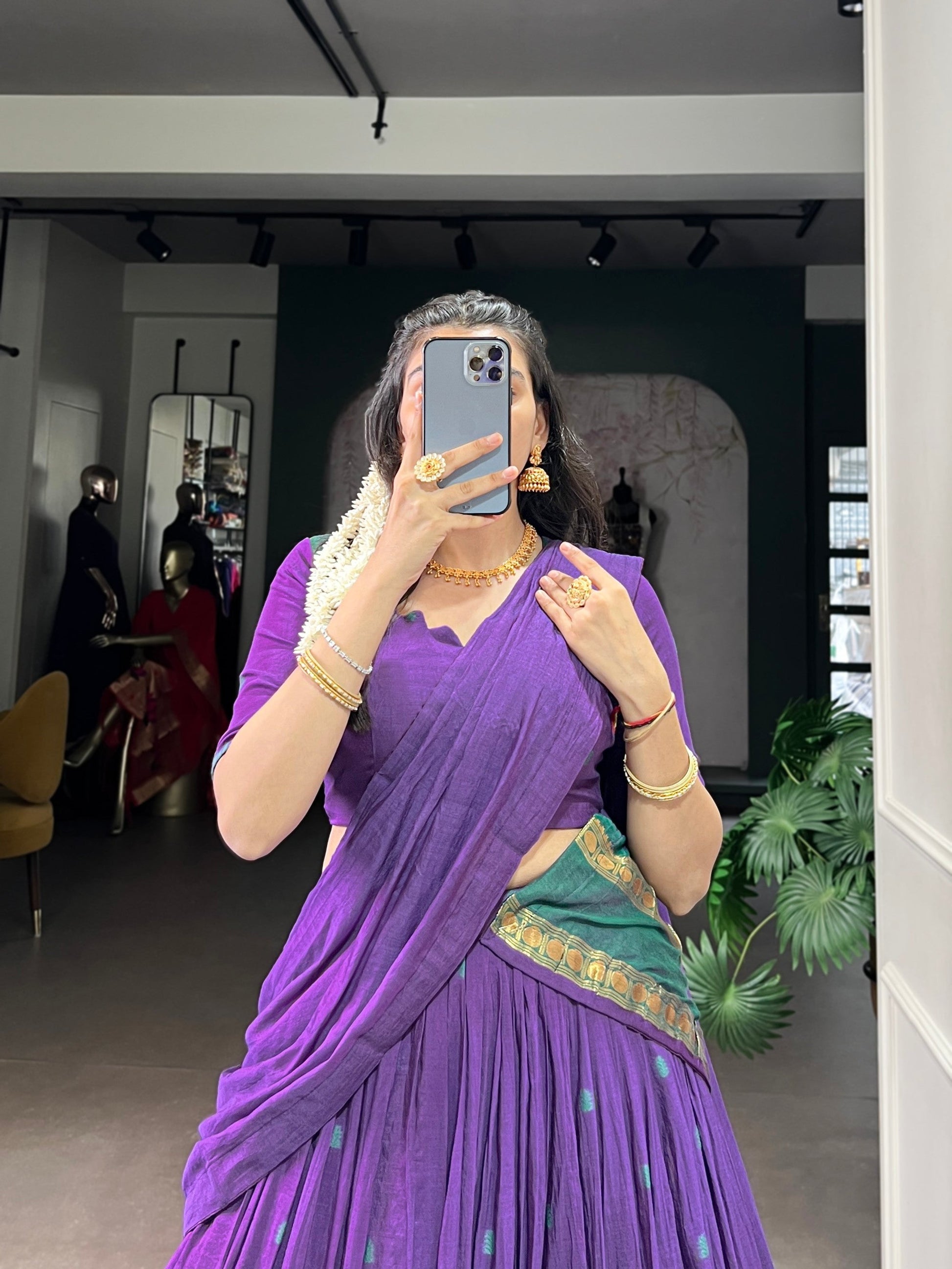 Lorenvalley Fashion Purple Pure Chanderi Zari Weaving Work Lehenga Choli with Dupatta 