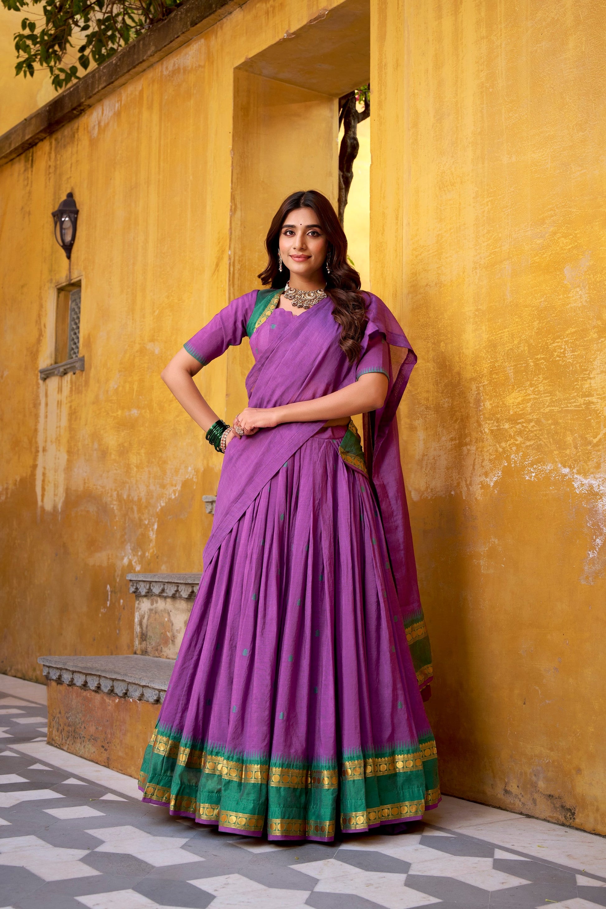 Lorenvalley Fashion Purple Pure Chanderi Zari Weaving Work Lehenga Choli with Dupatta