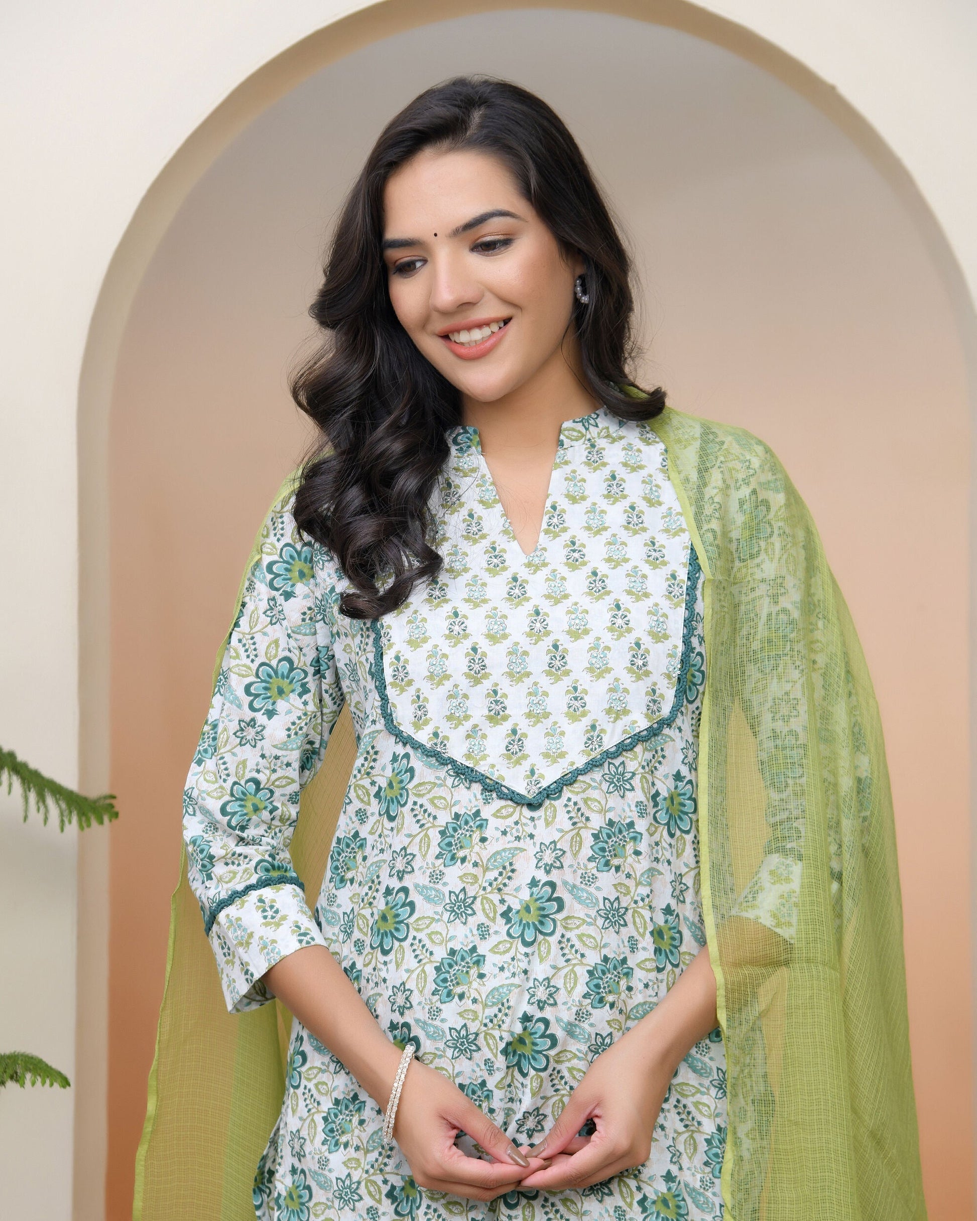 Vaasva Women White Cotton Kurta With Cotton Pant & Dupatta 