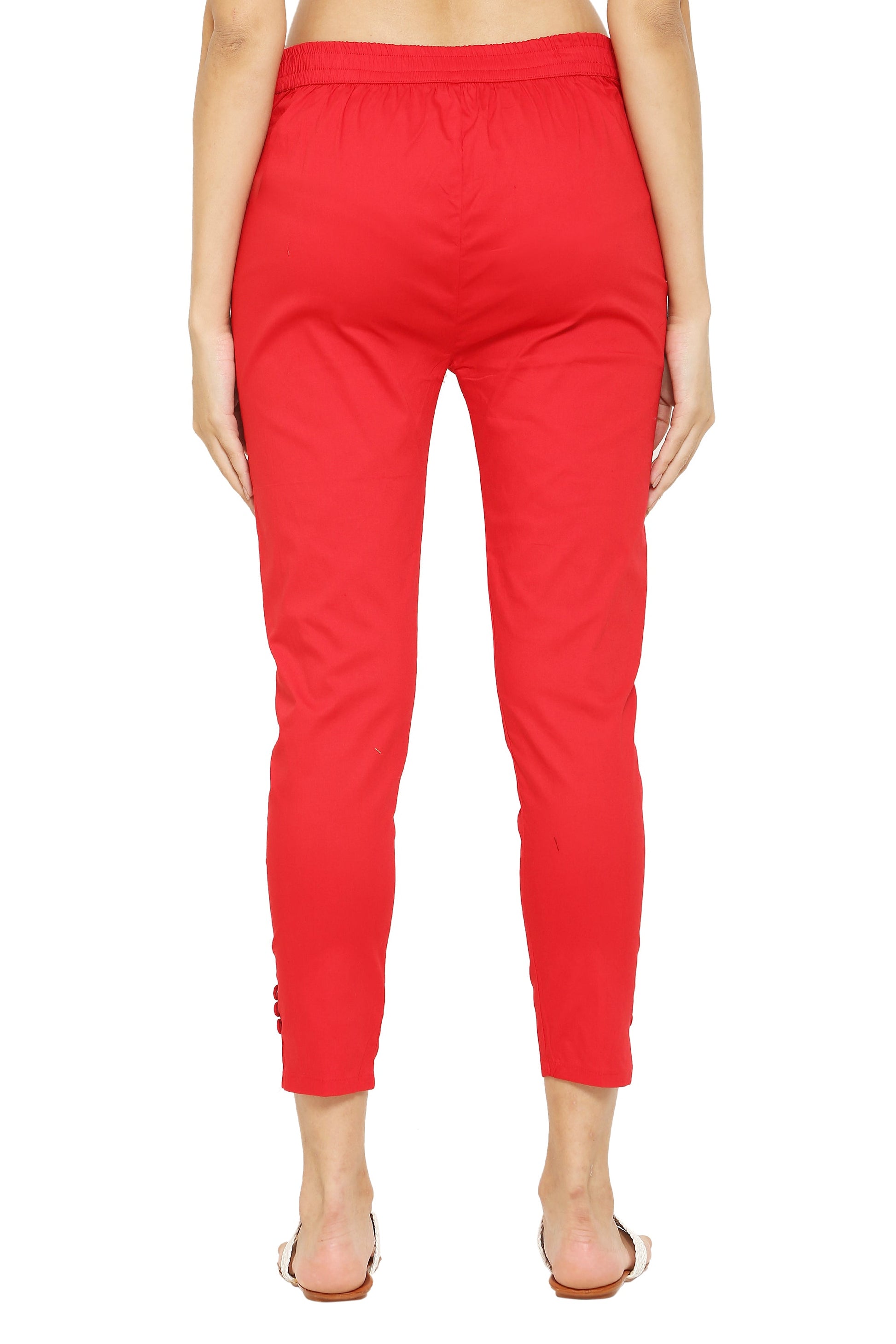 PAVONINE Red Color Stretchable Cotton Lycra Fabric Pencil Pant For Women