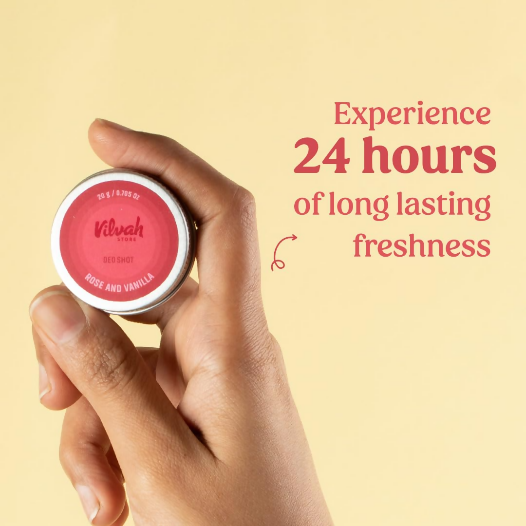 Vilvah Store Rose And Vanilla Deo Shot 24 Hour Odor-Free Underarms 