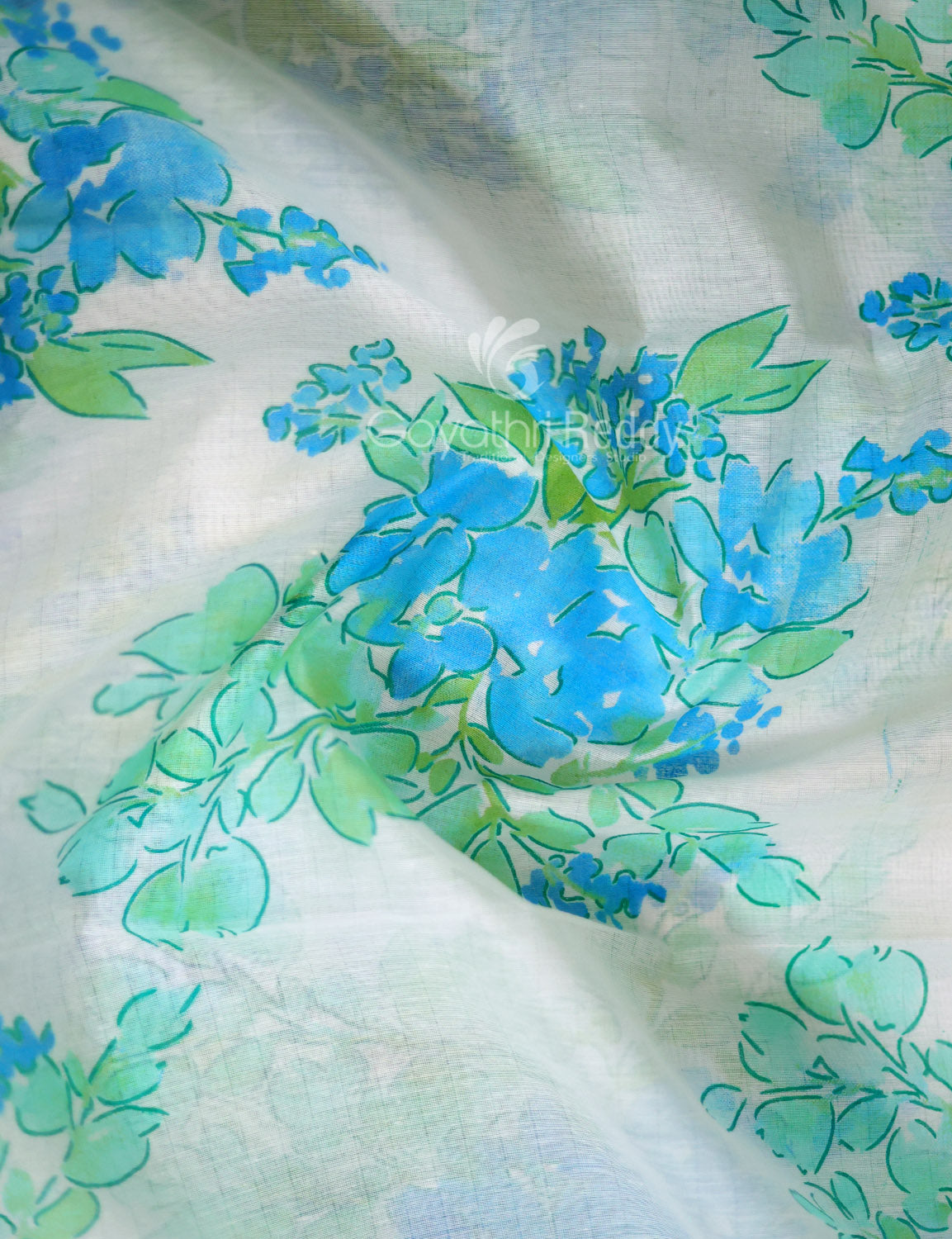 Shades of Milk White And Sky Blue Colour Floral Design Chanderi Printed Grab2Buy By Gayathri Reddy Designer Studio 