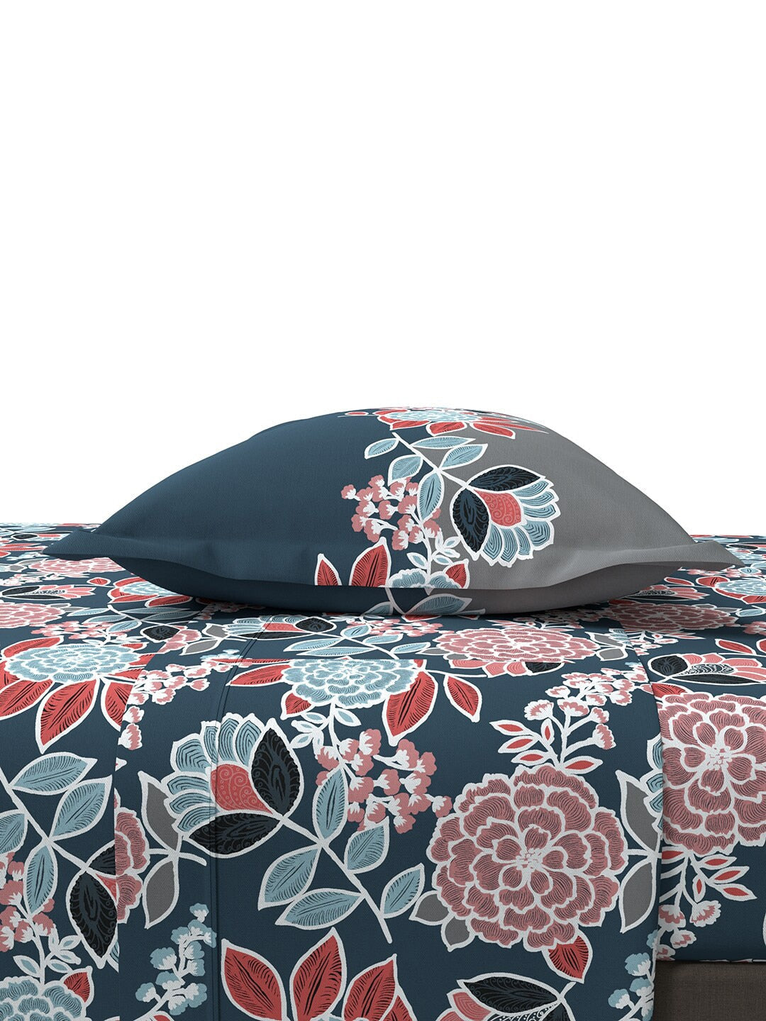 MYTRIDENT Blue Green Floral Cotton 144 TC Queen Bedsheet With 2 Pillow Covers 