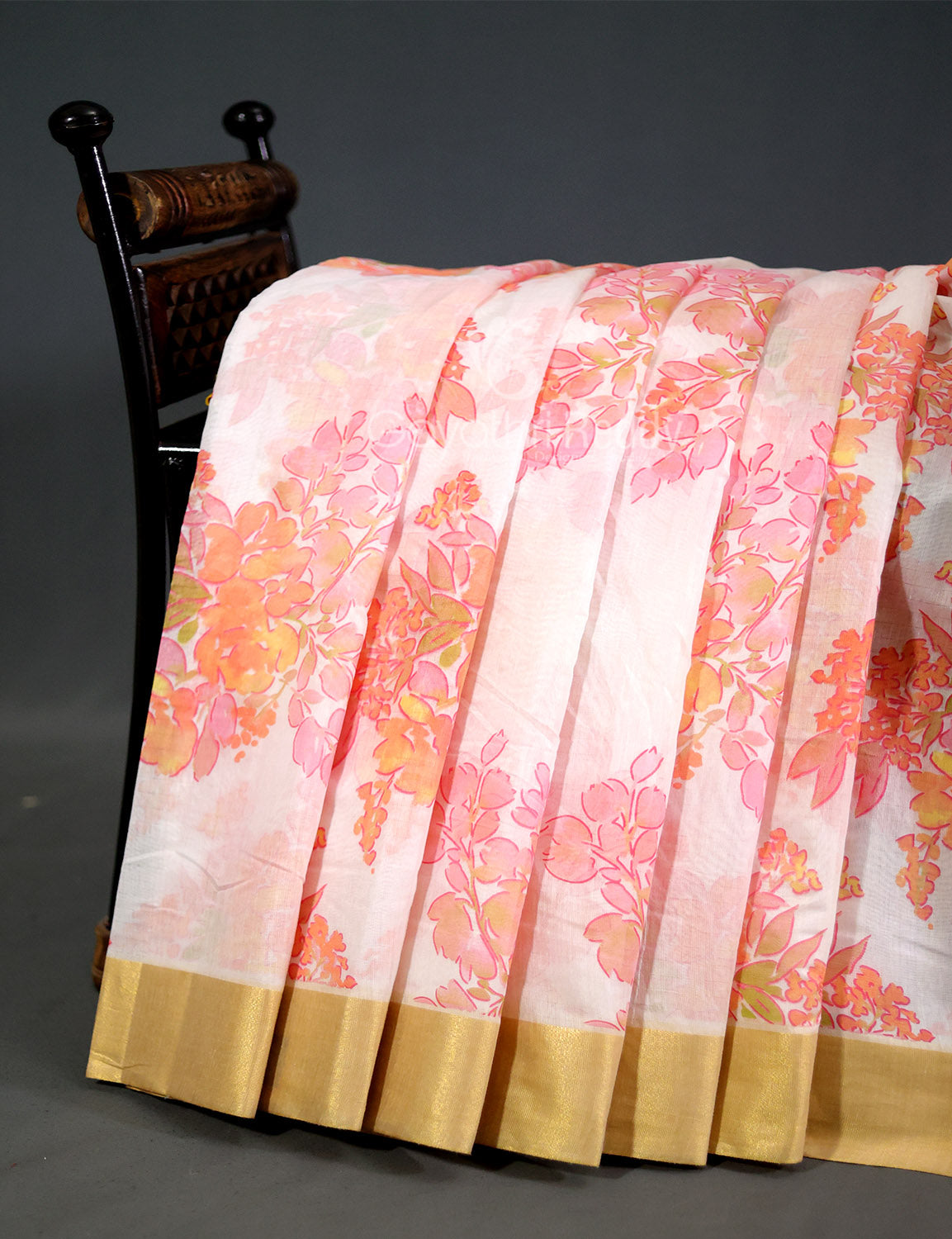 Shades of Milk White Colour Floral Design Chander Printed Grab2Buy By Gayathri Reddy Designer Studio 