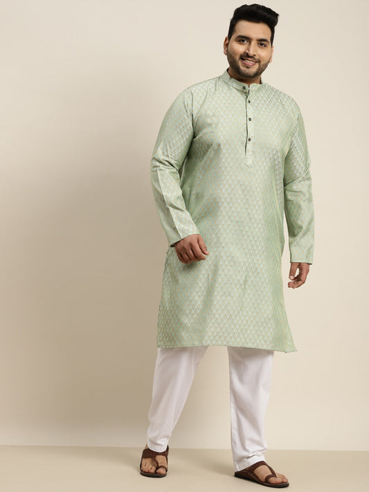 Sojanya Plus Men Green Jacquard Self Design Kurta with Pyjamas 