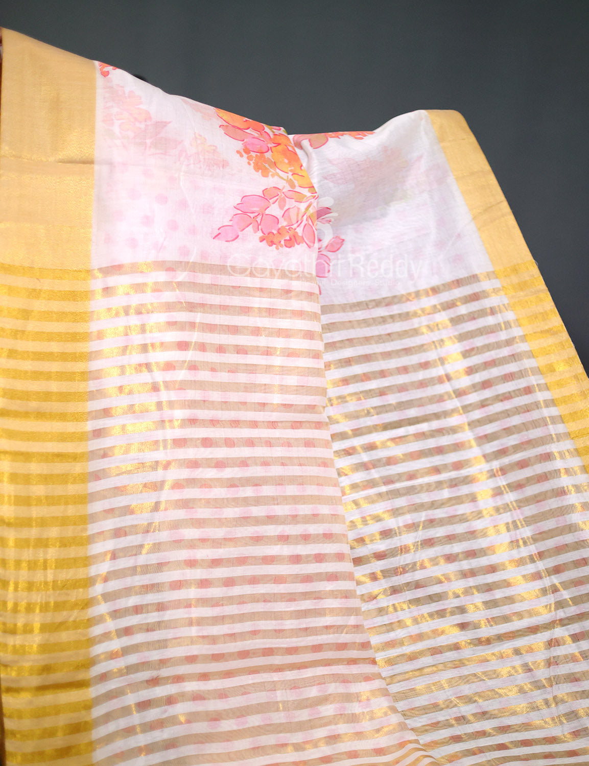 Shades of Milk White Colour Floral Design Chander Printed Grab2Buy By Gayathri Reddy Designer Studio 