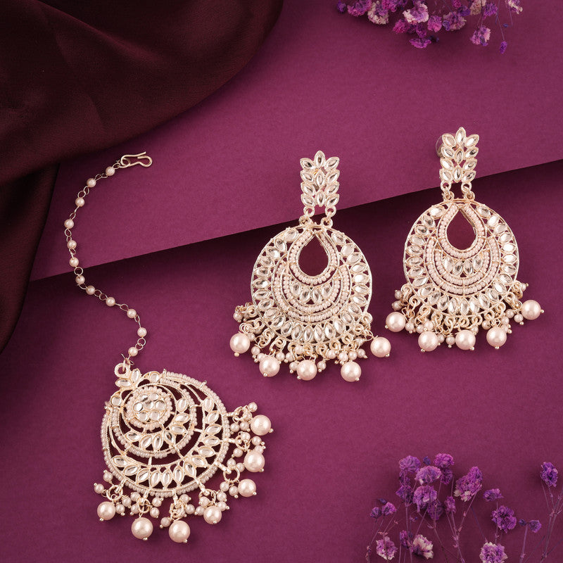 Tehzeeb Creations Pack of 1 Gold Drop & Danglers Earring With Tikka For Women & Girls Diamond, Pearl Brass Drops & Danglers | Grab2Buy
