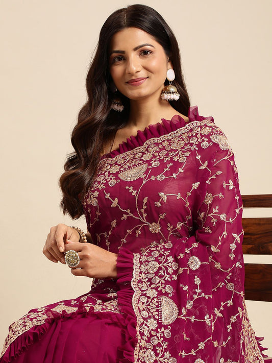 kasee Floral Zari Pure Georgette Saree