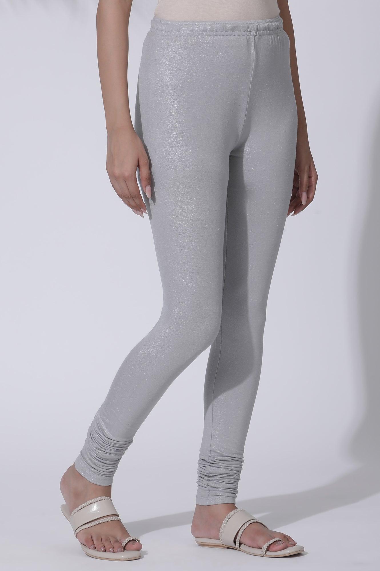 W for Woman Silver Knitted Churidar