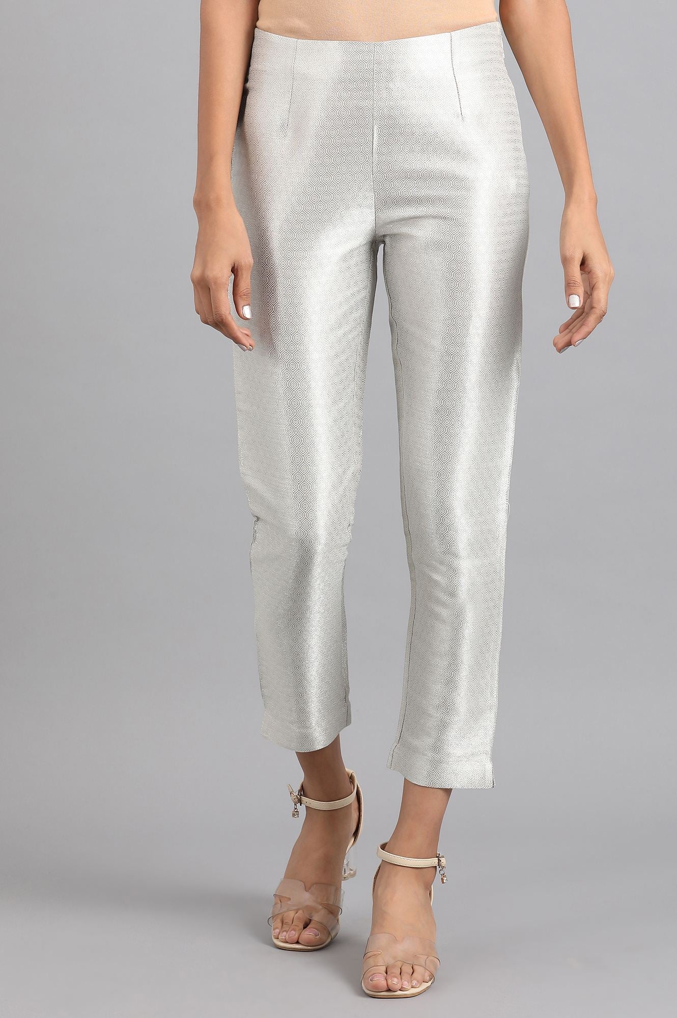 W for Woman Silver Jacquard Slim Pants