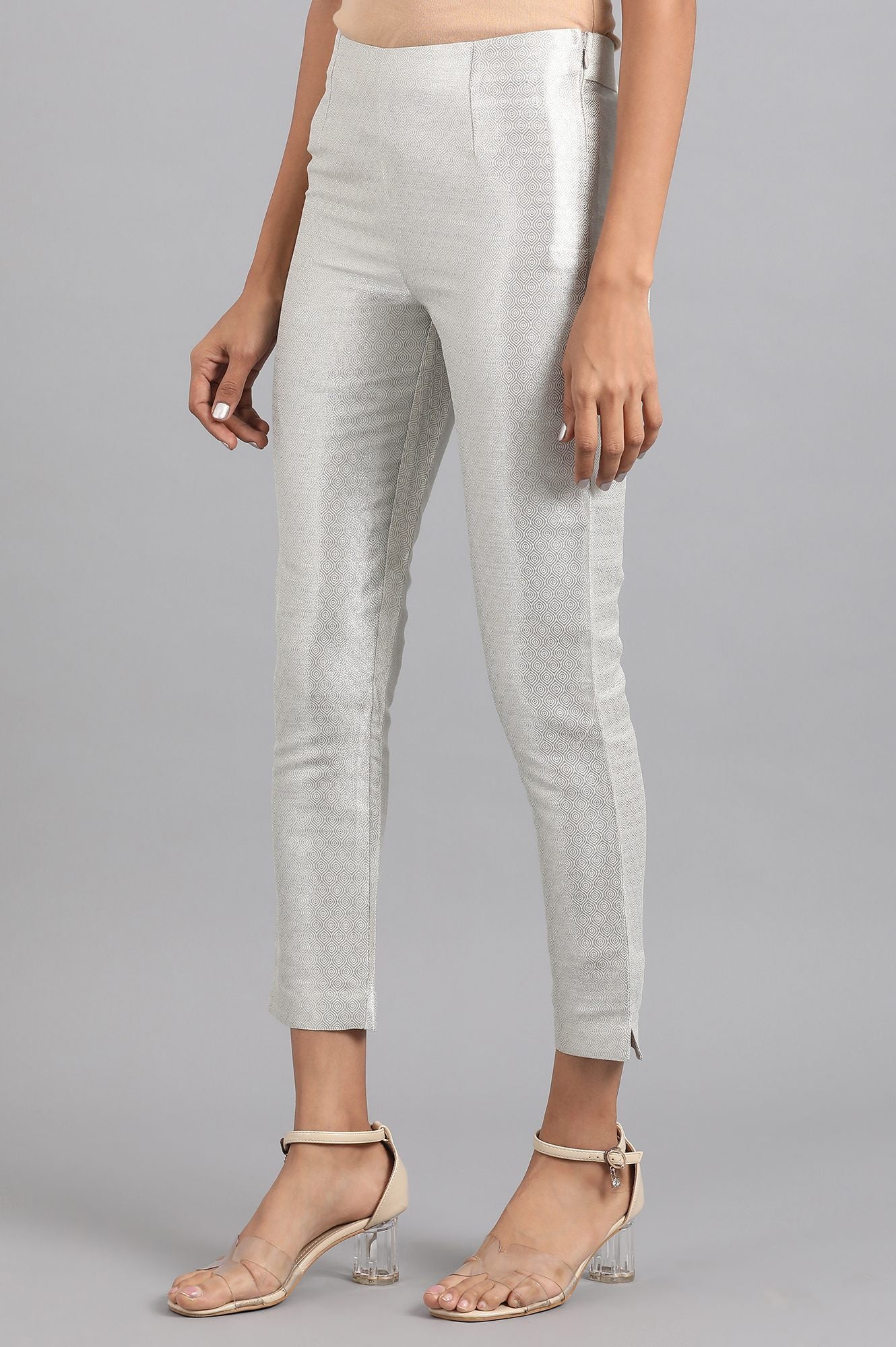 W for Woman Silver Jacquard Slim Pants
