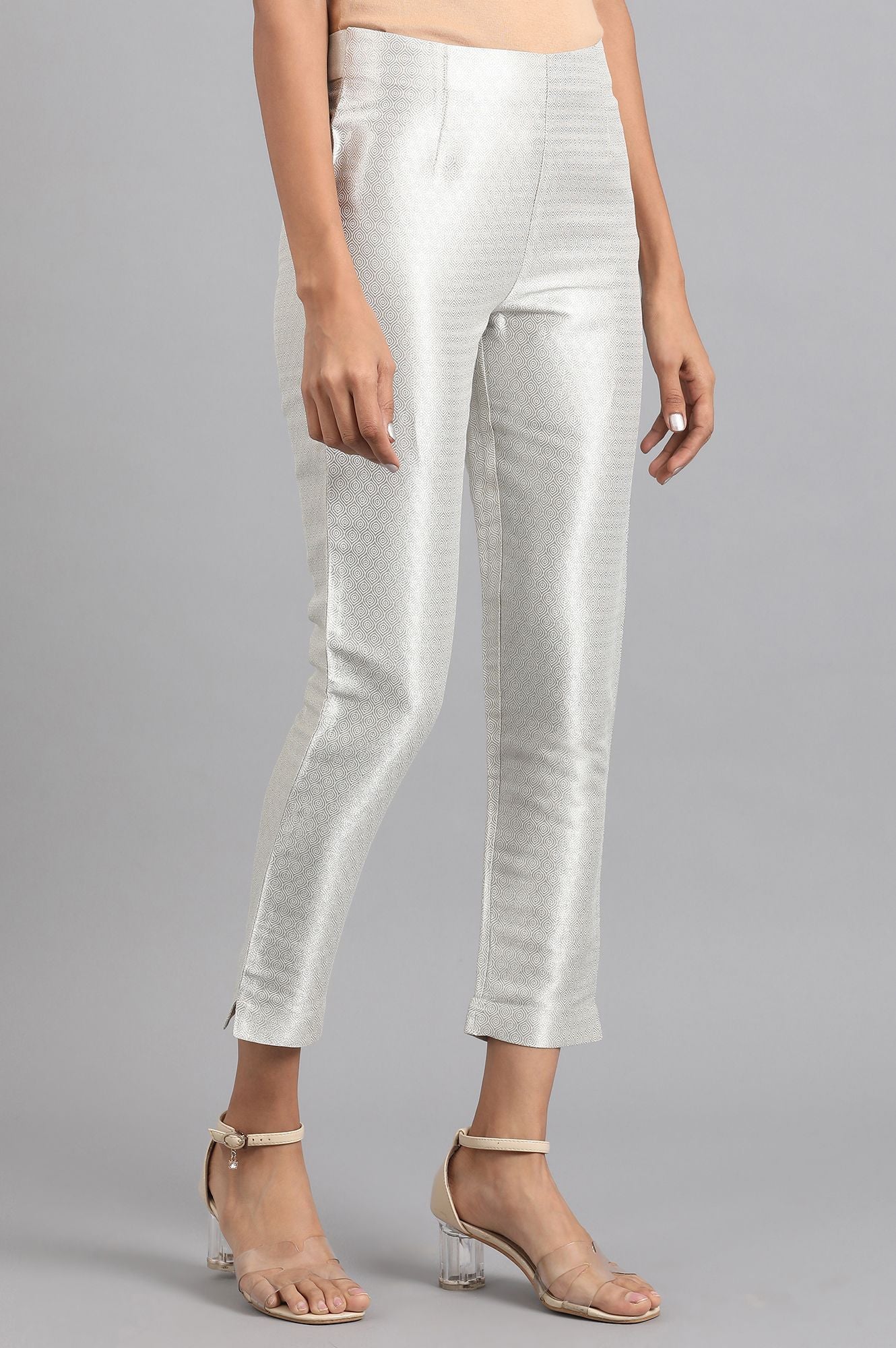 W for Woman Silver Jacquard Slim Pants