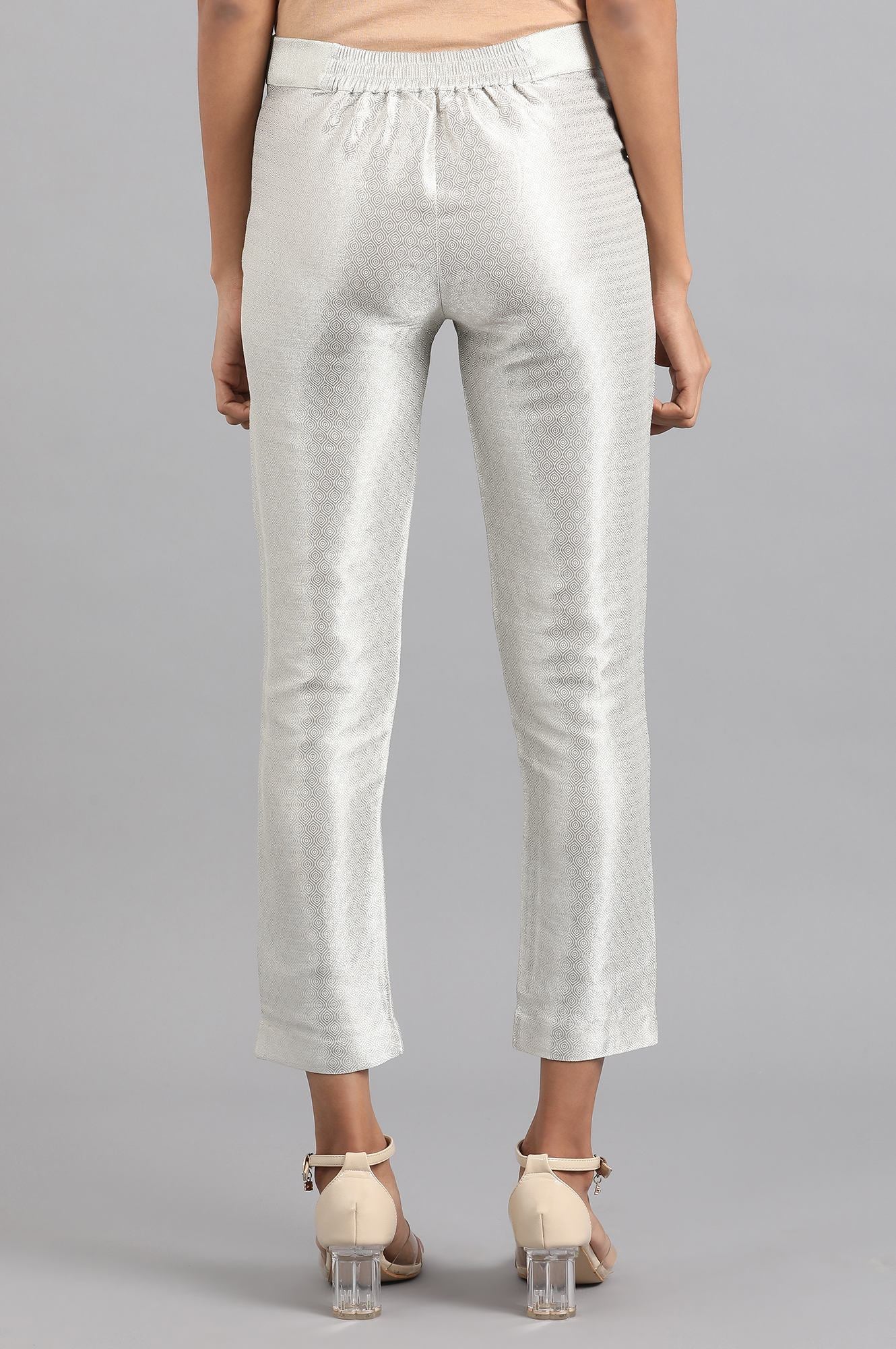 W for Woman Silver Jacquard Slim Pants