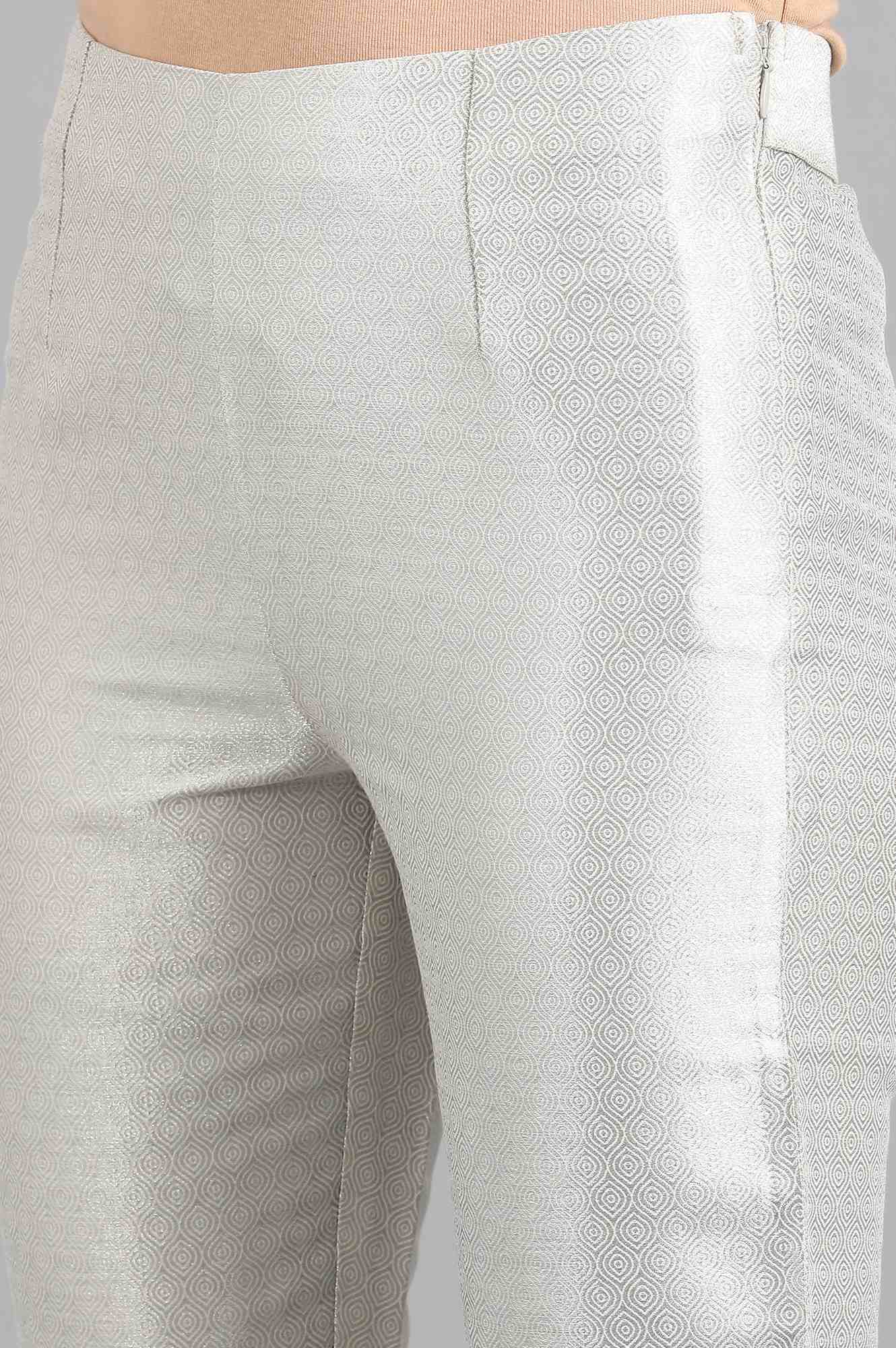 W for Woman Silver Jacquard Slim Pants