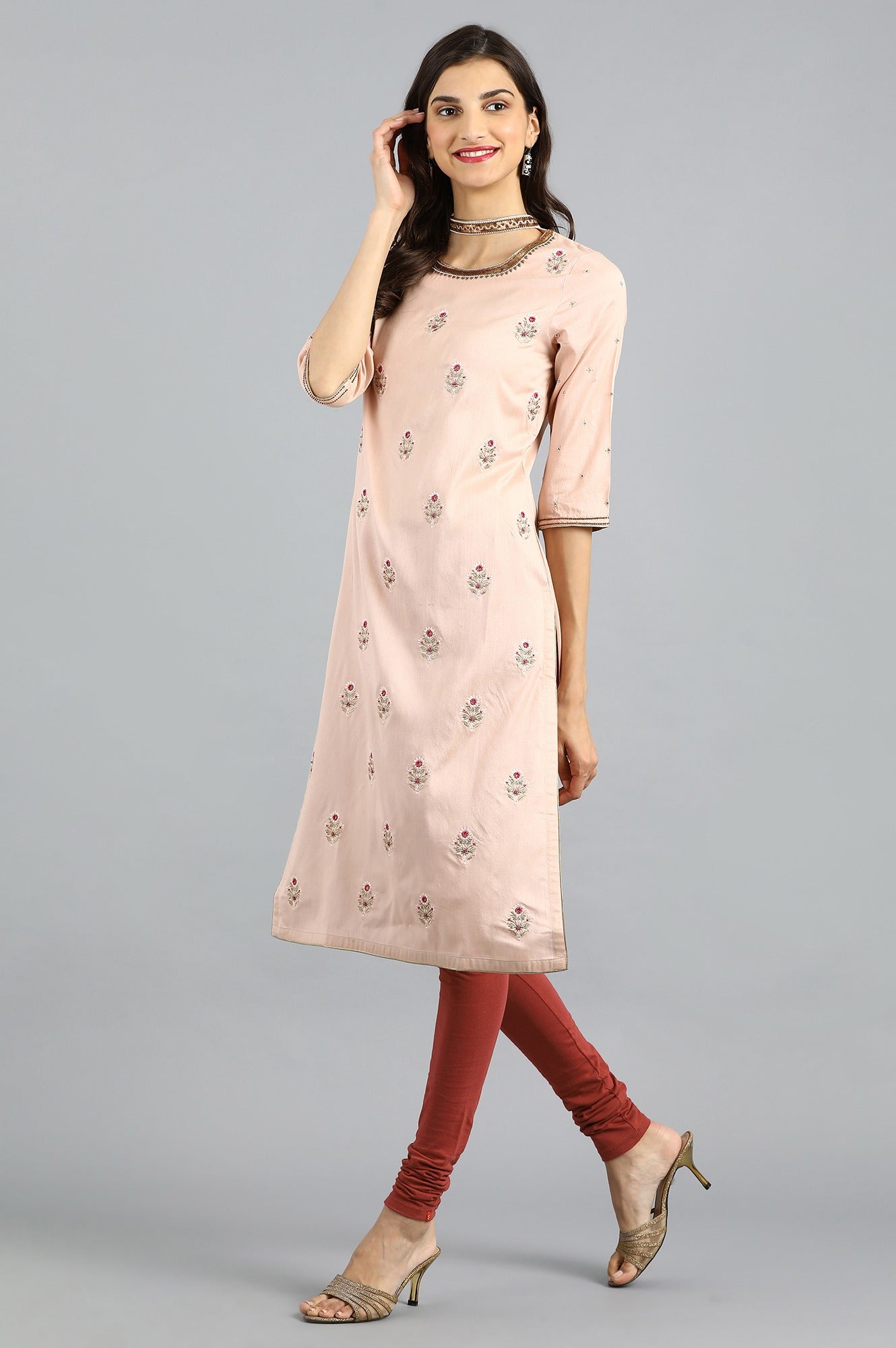 W for Woman Red Knitted Churidar