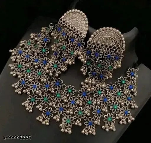 Tehzeeb Creations Women's Silver Colour Oxidised Necklace And Earring With Multi Beads Tehzeeb Creations