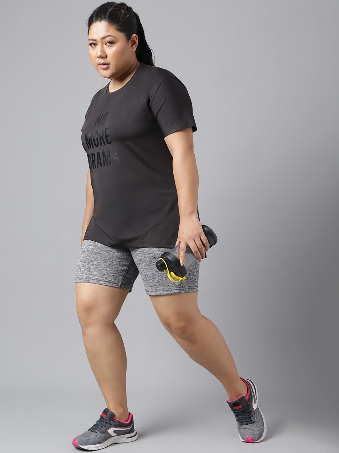 MKH Plus Size Typography Printed Dri-FIT Relaxed Fit Drop-Shoulder Sleeves Gym T-shirt 