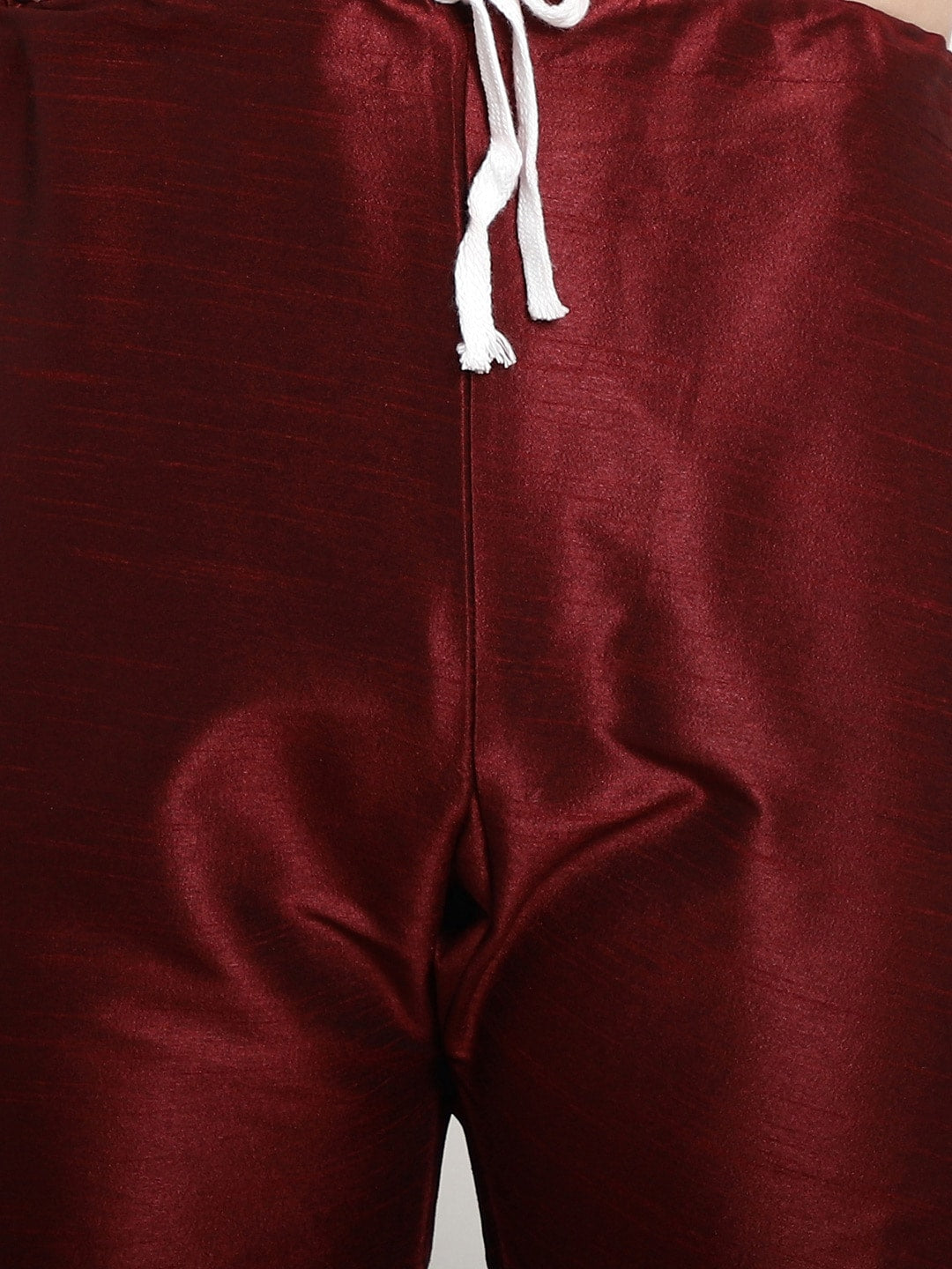 Sojanya Men Maroon & Beige Solid Kurta with Churidar & Printed Nehru Jacket 