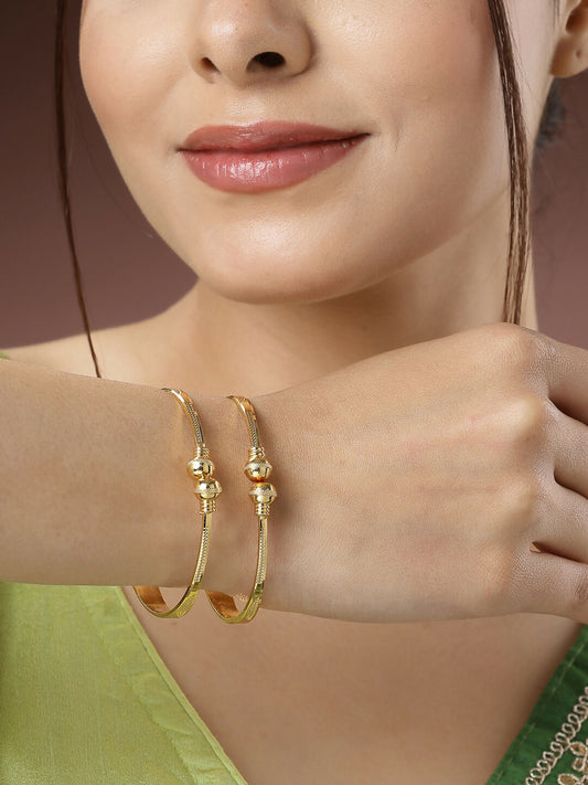 NVR Women's Set of 2 Gold-Plated Handcrafted Adjustable Bangles - Grab2buy
