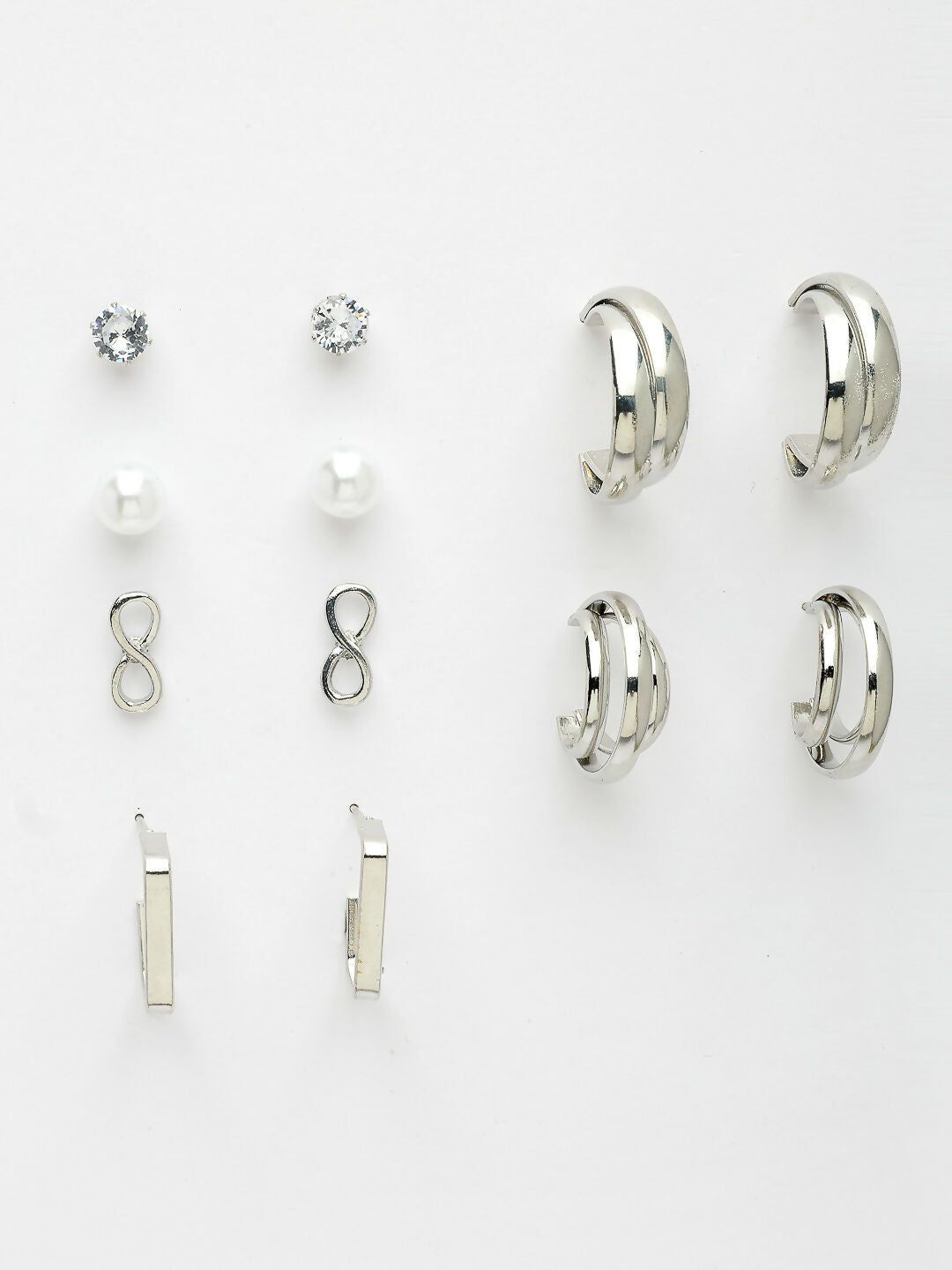 NVR Women's Set of 6 Silver-Plated Contemporary Half Hoop Earrings 