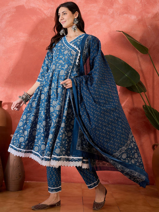 Joban Fashion Printed Blue Pure Cotton Kurta Set