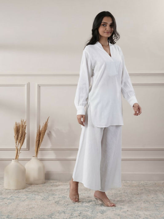 Joban Fashion Women's White Cotton Top With Flared Pants
