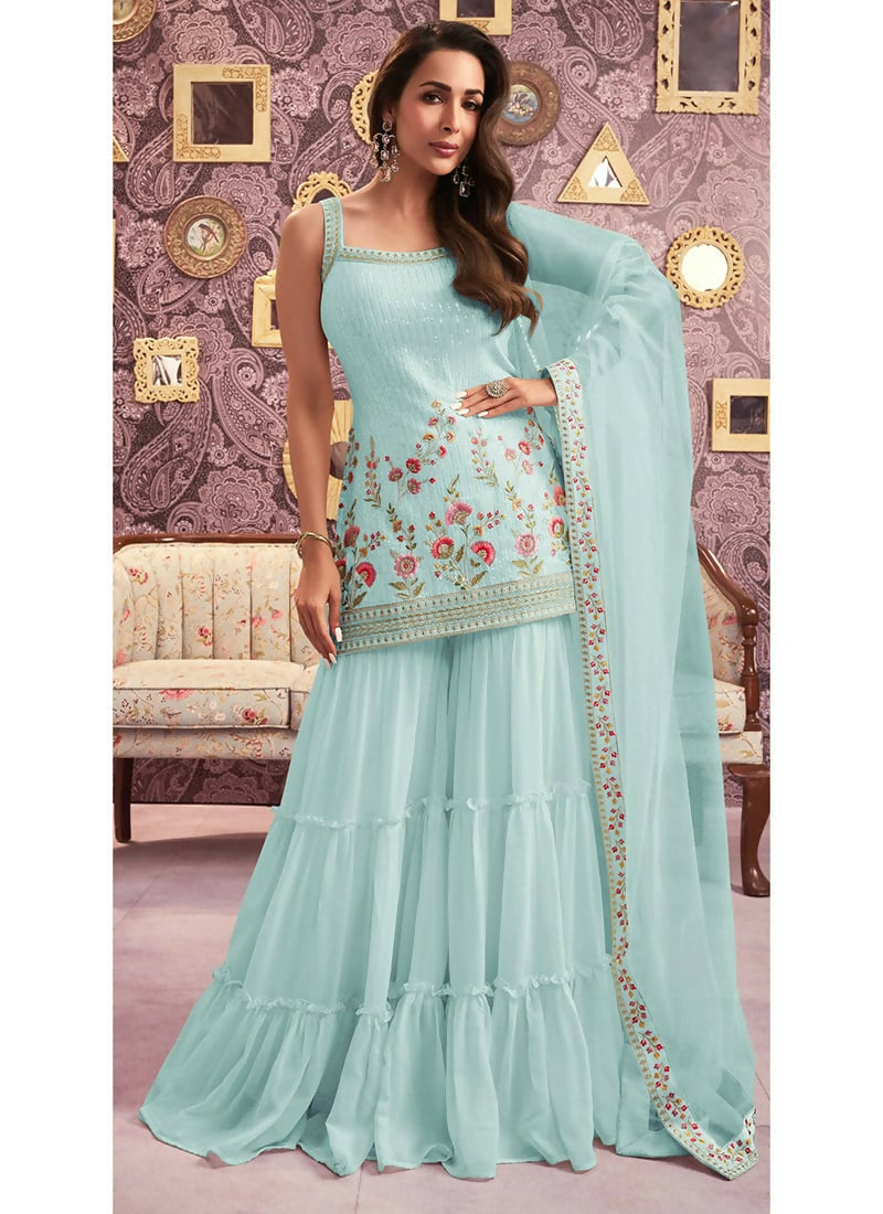 Vastranavya Malaika Arora Cream Georgette Embroidered Sequins Palazzo Suit  Grab2Buy Vastranavya Grab2Buy