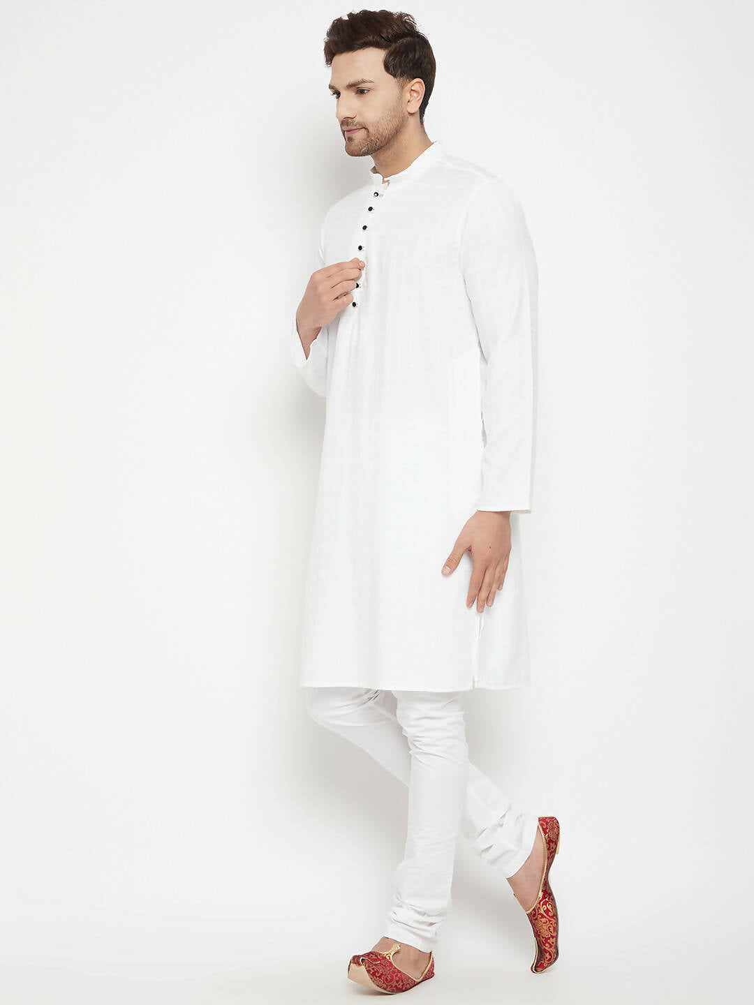 Even Apparels White Viscose Long Men's Kurta With Band Collar 