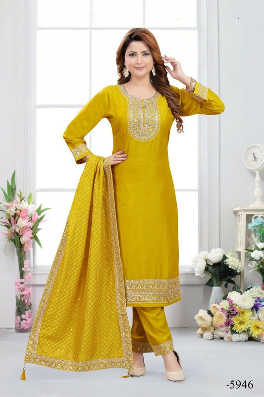 Joban Fashion Muslin Silk Gold Color Kurta Set