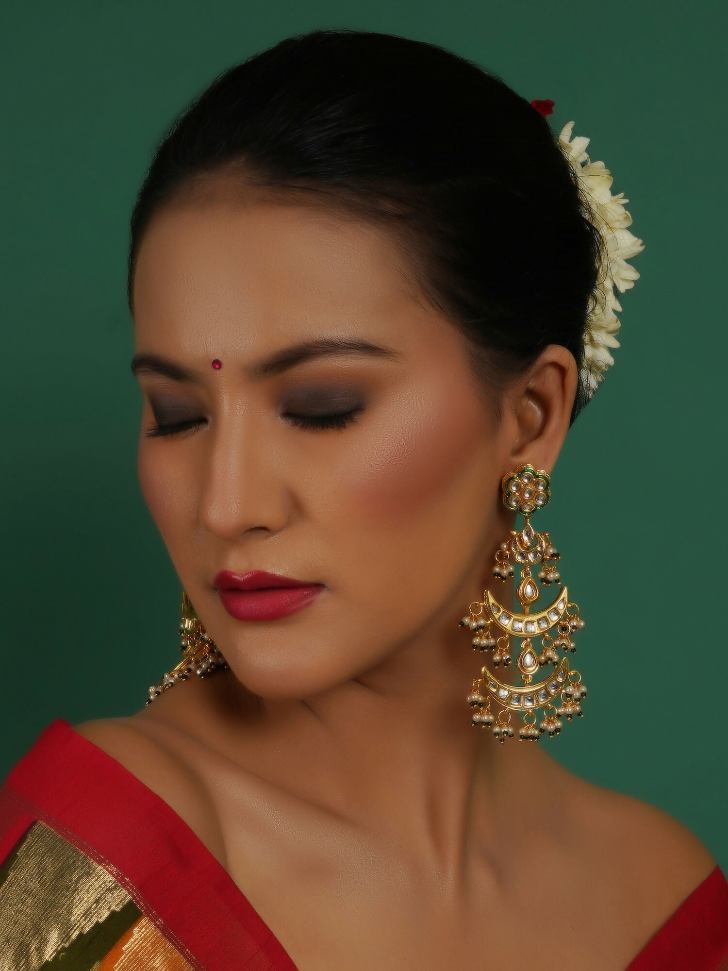 Kundan Earrings (Gold) - Ruby Raang