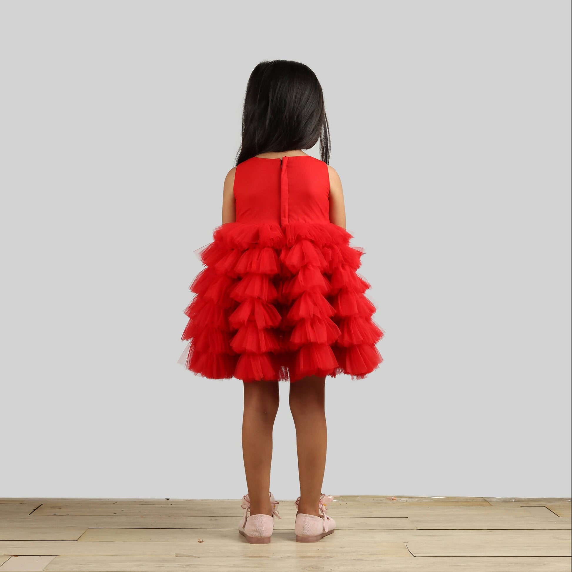 Pink Cow Fashions Red Dress With Frill Bottoms